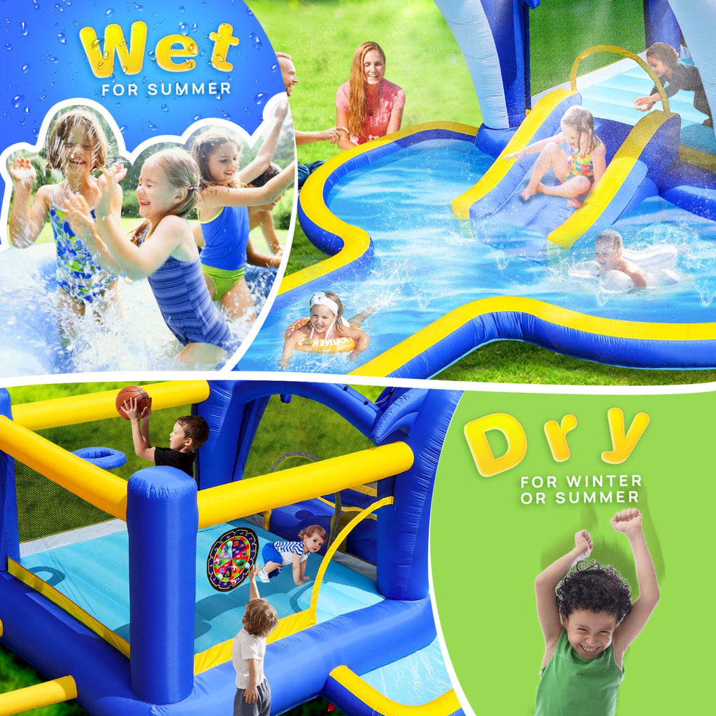 8-In-1 Inflatable Water Park Bounce House with Sprinkler, Water Gun, And Basketball Hoop (SAK38152) – SAKSBY WHOLESALE, view 