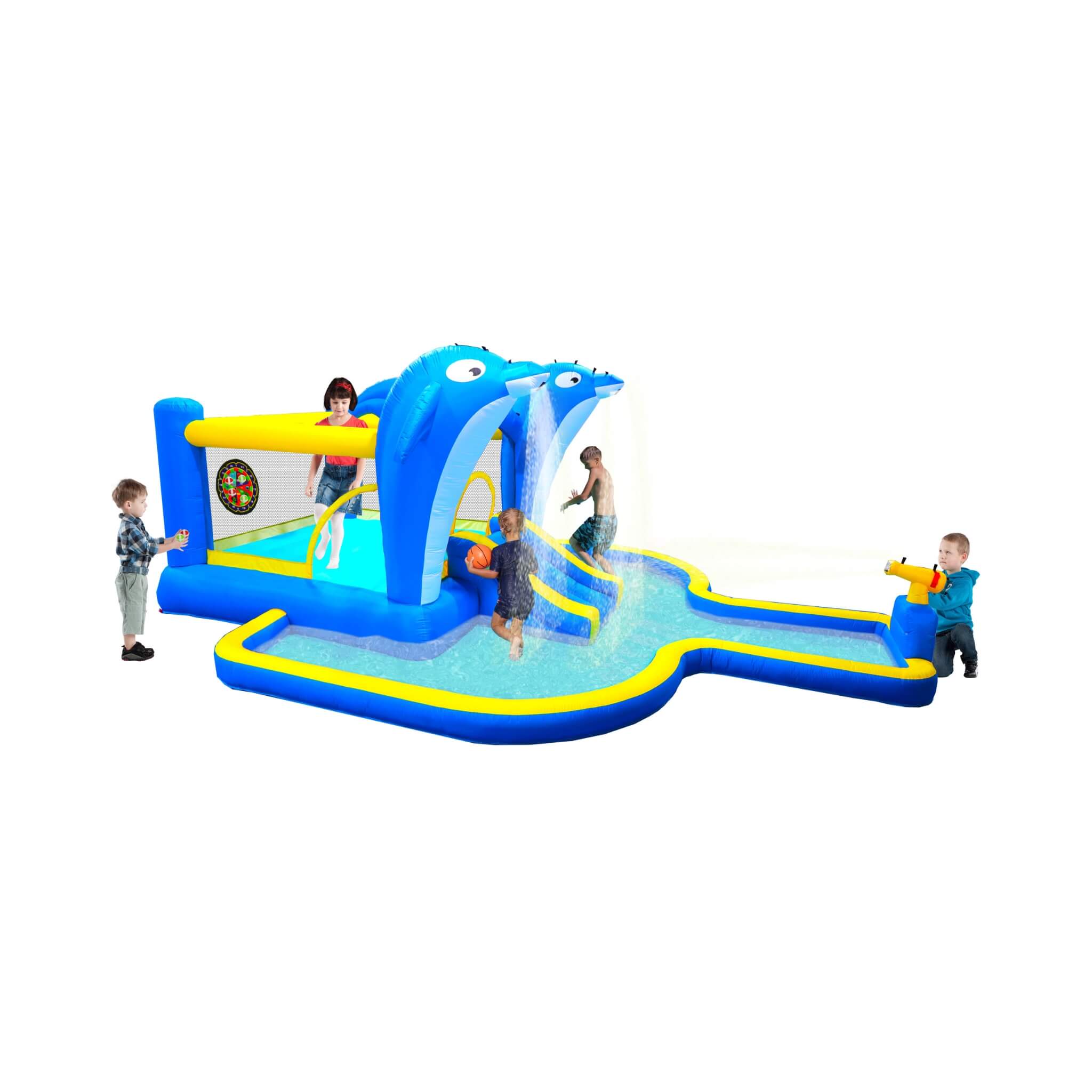 8-In-1 Inflatable Water Park Bounce House with Sprinkler, Water Gun, And Basketball Hoop (SAK38152) – SAKSBY WHOLESALE, view 