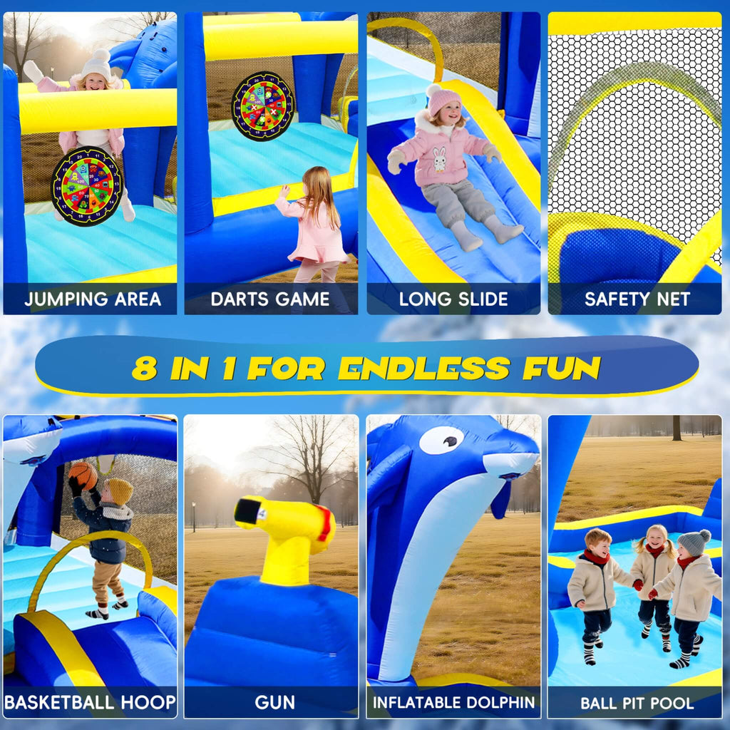 8-In-1 Inflatable Water Park Bounce House with Sprinkler, Water Gun, And Basketball Hoop (SAK38152) – SAKSBY WHOLESALE, view 