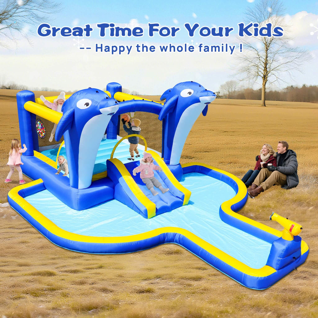 8-In-1 Inflatable Water Park Bounce House with Sprinkler, Water Gun, And Basketball Hoop (SAK38152) – SAKSBY WHOLESALE, view 