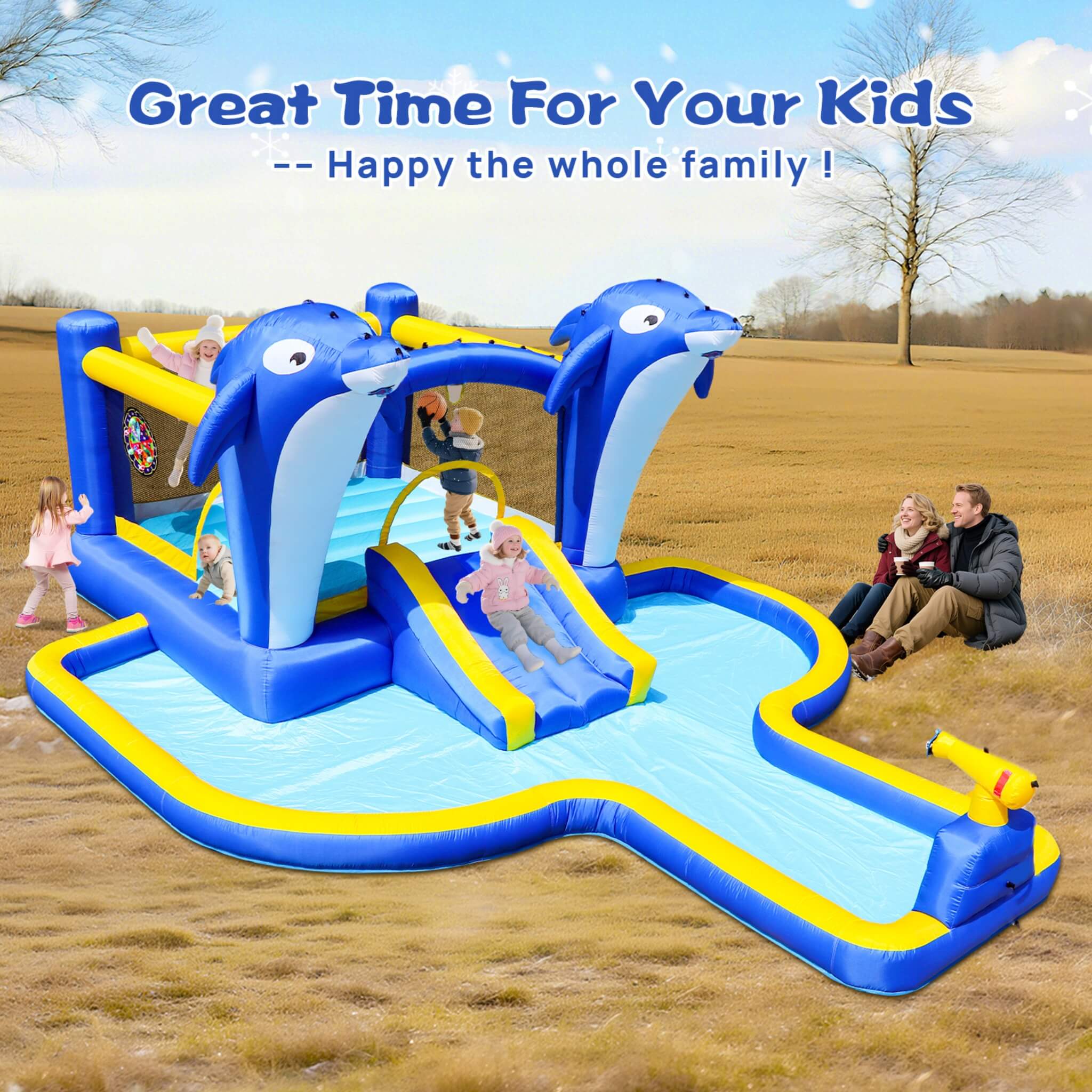 8-In-1 Inflatable Water Park Bounce House with Sprinkler, Water Gun, And Basketball Hoop (SAK38152) – SAKSBY WHOLESALE, view 