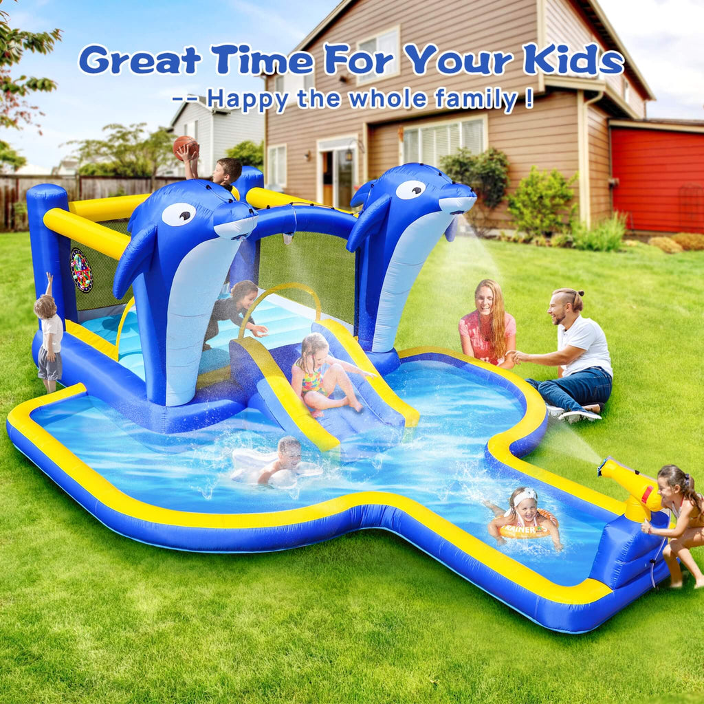 8-In-1 Inflatable Water Park Bounce House with Sprinkler, Water Gun, And Basketball Hoop (SAK38152) – SAKSBY WHOLESALE, view 