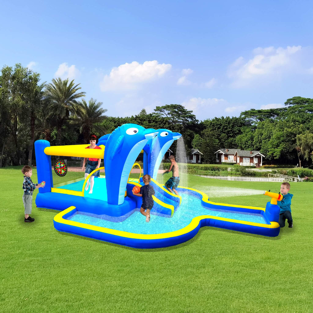 8-In-1 Inflatable Water Park Bounce House with Sprinkler, Water Gun, And Basketball Hoop (SAK38152) – SAKSBY WHOLESALE, view 
