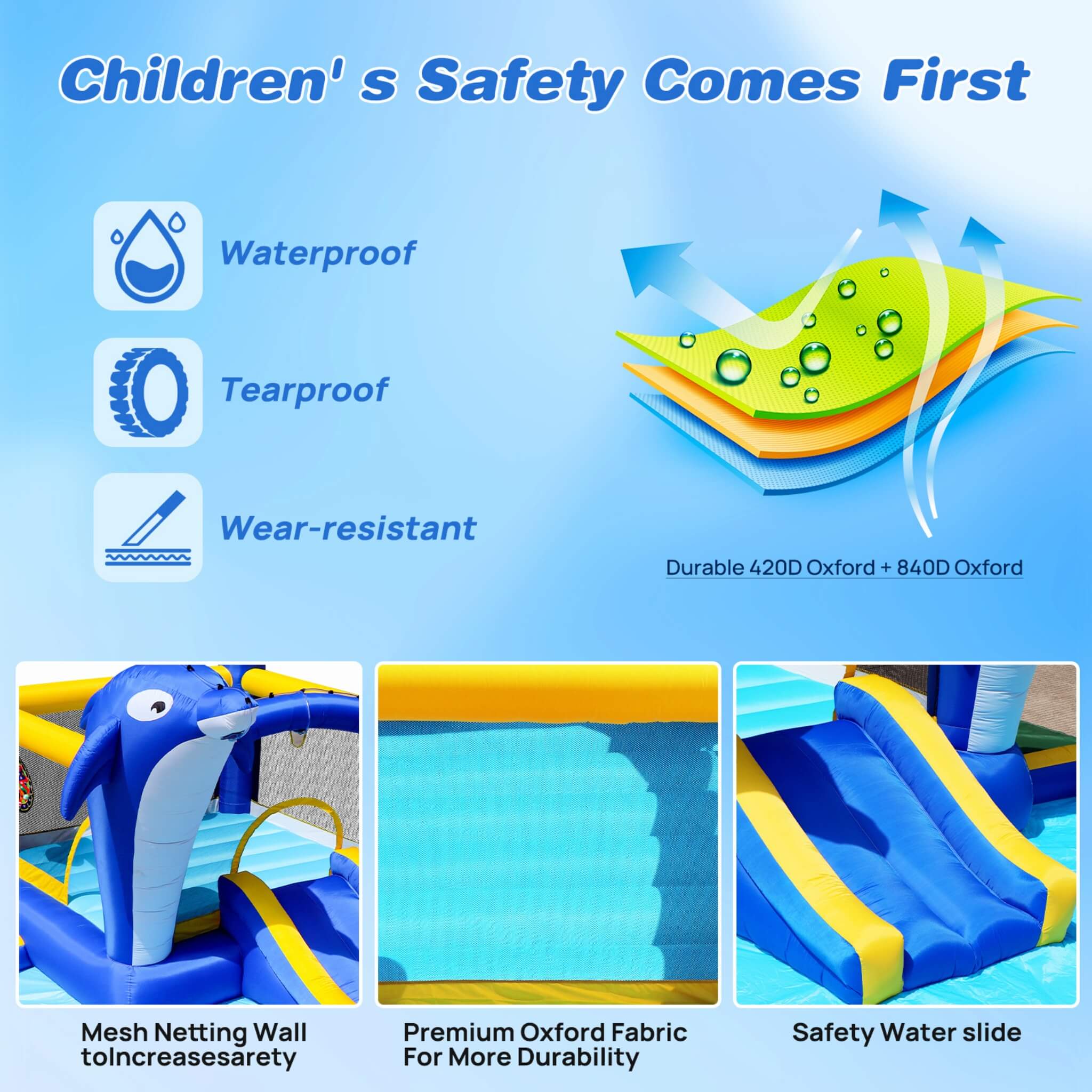 8-In-1 Inflatable Water Park Bounce House with Sprinkler, Water Gun, And Basketball Hoop (SAK38152) – SAKSBY WHOLESALE, view 