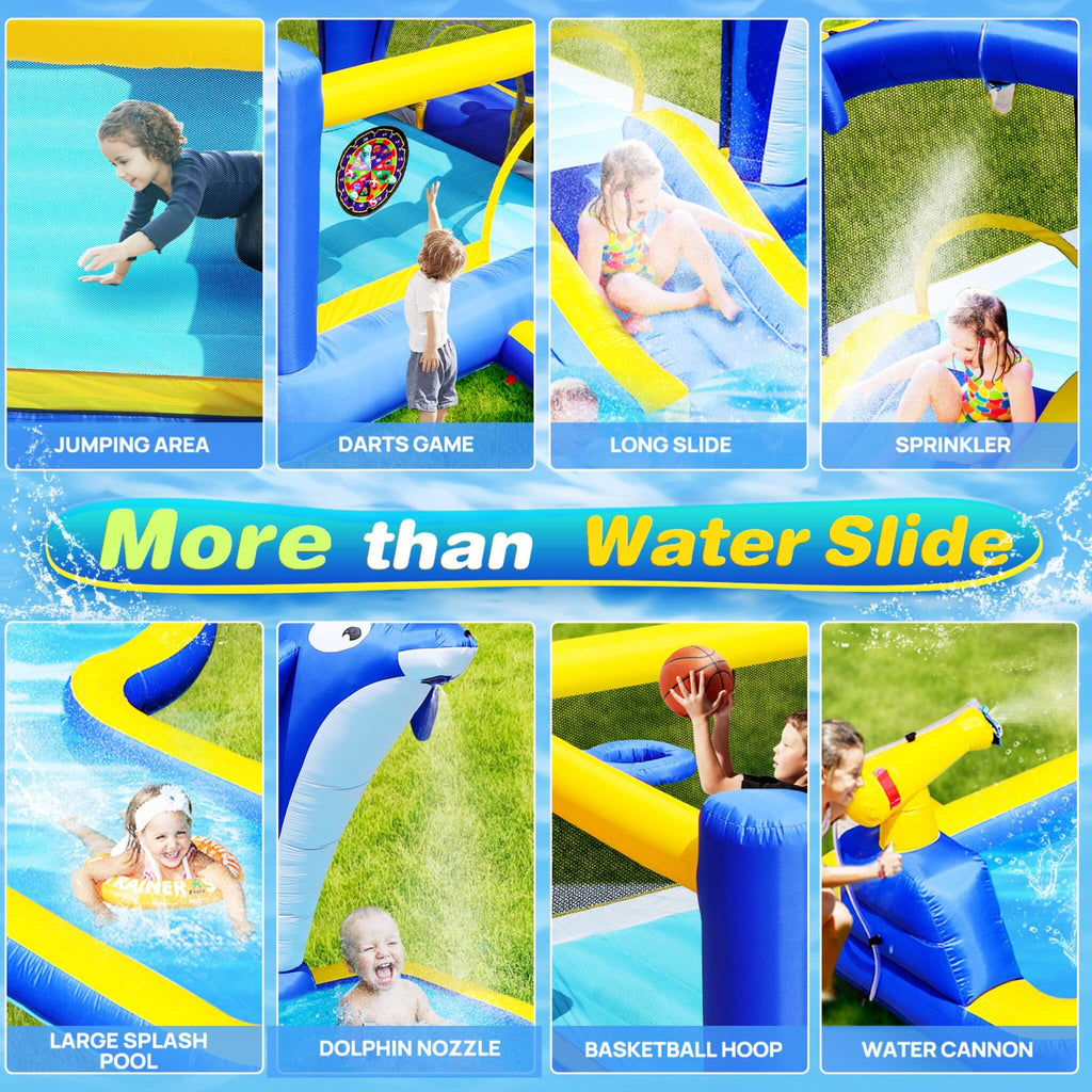 8-In-1 Inflatable Water Park Bounce House with Sprinkler, Water Gun, And Basketball Hoop (SAK38152) – SAKSBY WHOLESALE, view 