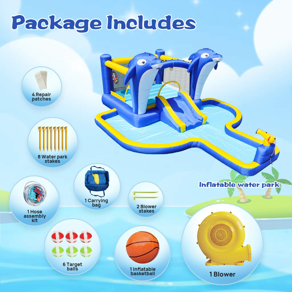 8-In-1 Inflatable Water Park Bounce House with Sprinkler, Water Gun, And Basketball Hoop (SAK38152) – SAKSBY WHOLESALE, view 