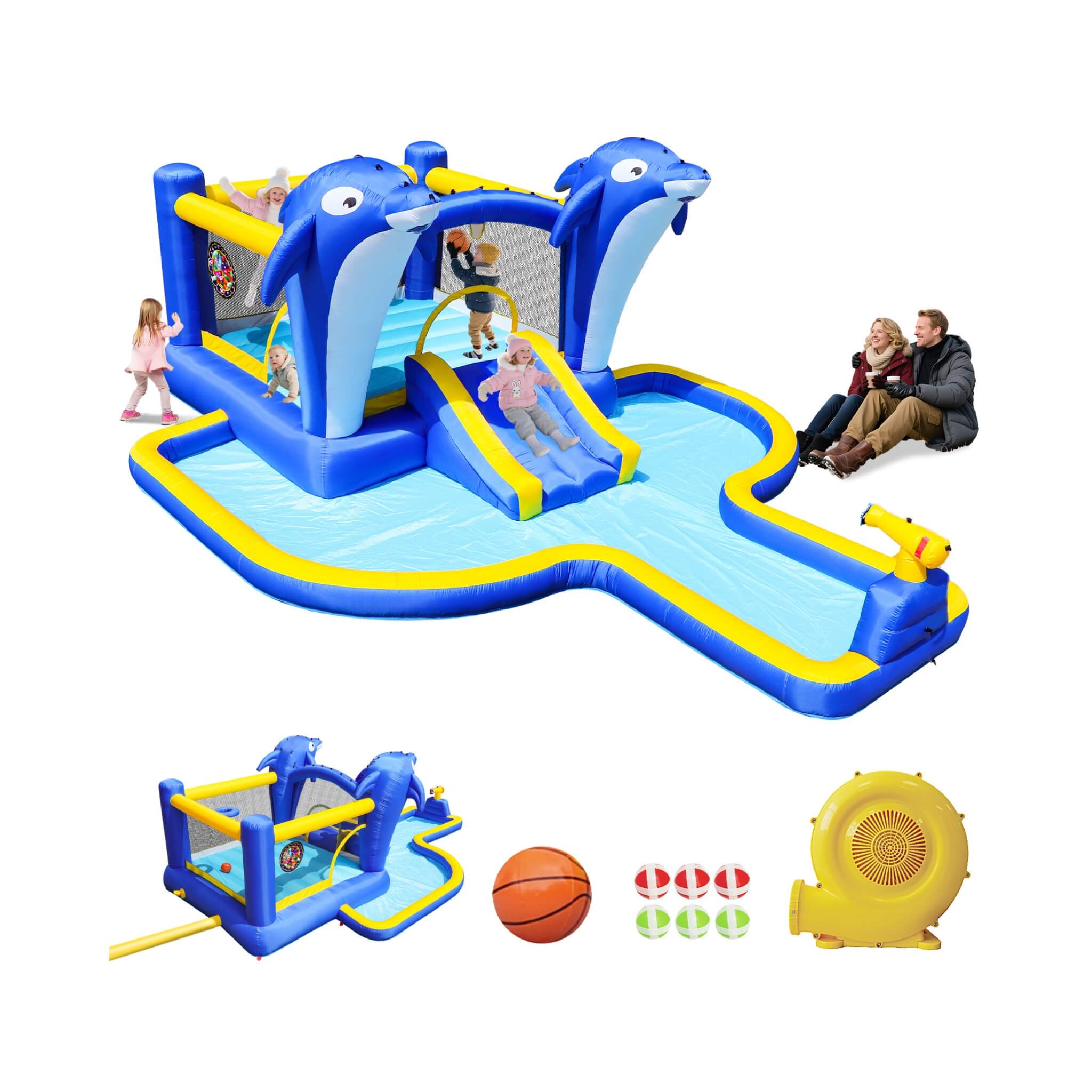 8-In-1 Inflatable Water Park Bounce House with Sprinkler, Water Gun, And Basketball Hoop (SAK38152) – SAKSBY WHOLESALE, view 