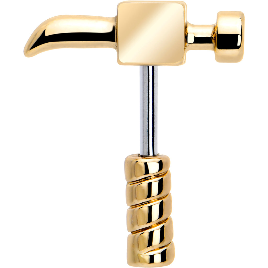 BodyCandy 16G 1/4 Gold Tone Optical Illusion Hammer Cartilage Tragus Earring — detail close-up