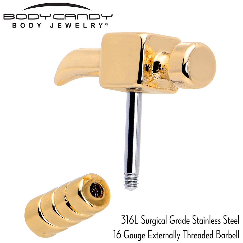 BodyCandy 16G 1/4 Gold Tone Optical Illusion Hammer Cartilage Tragus Earring — side view