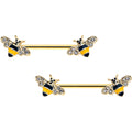 BodyCandy 14G 3/4 Clear CZ Gem Gold Tone Bee Luv Barbell Nipple Ring Set — main product shot