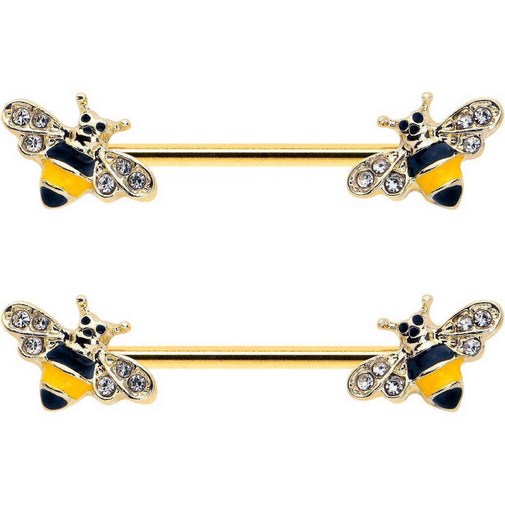 BodyCandy 14G 3/4 Clear CZ Gem Gold Tone Bee Luv Barbell Nipple Ring Set — lifestyle context