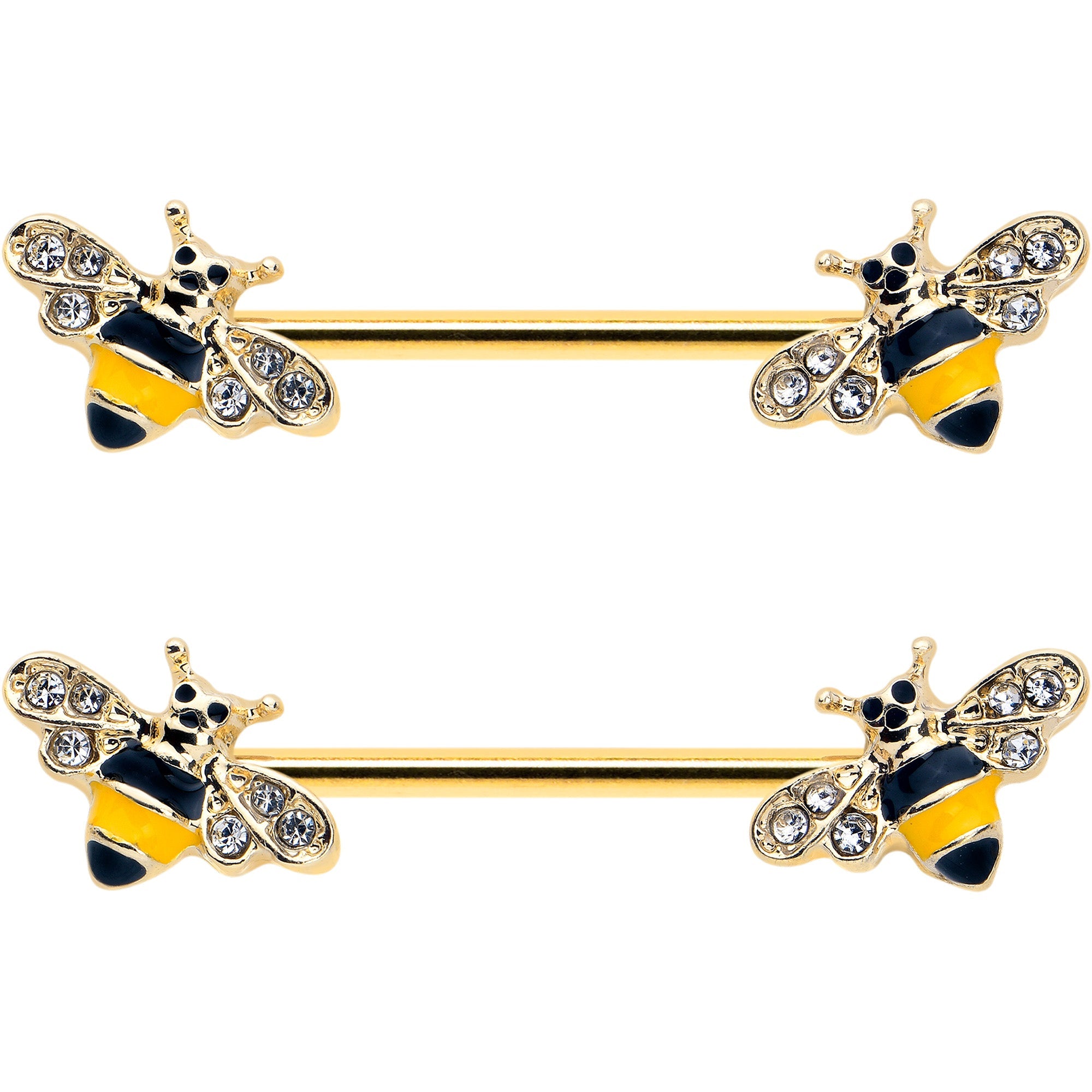 BodyCandy 14G 3/4 Clear CZ Gem Gold Tone Bee Luv Barbell Nipple Ring Set — lifestyle context