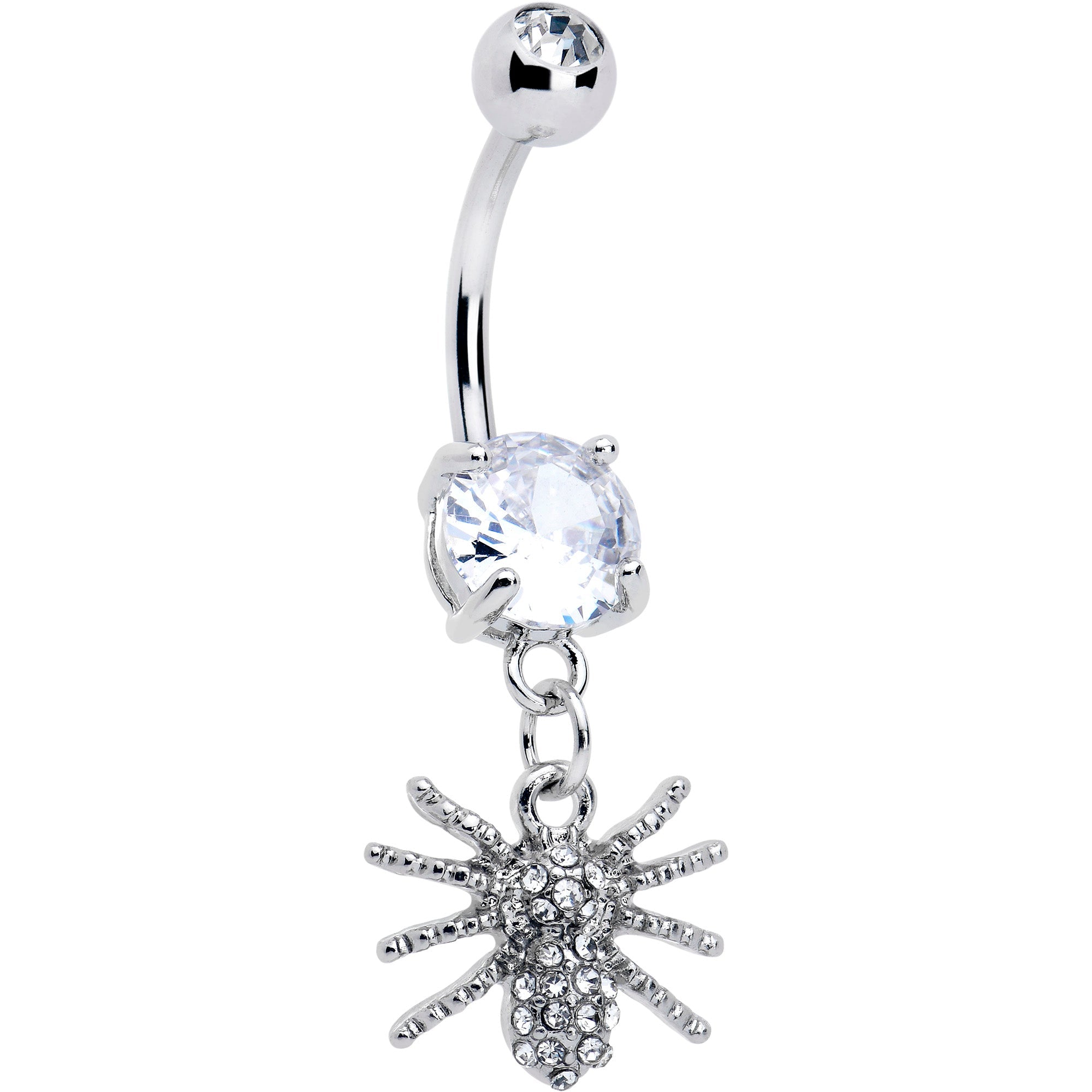 BodyCandy Clear CZ Gem Goth Glam Spider Dangle Belly Ring — main product shot