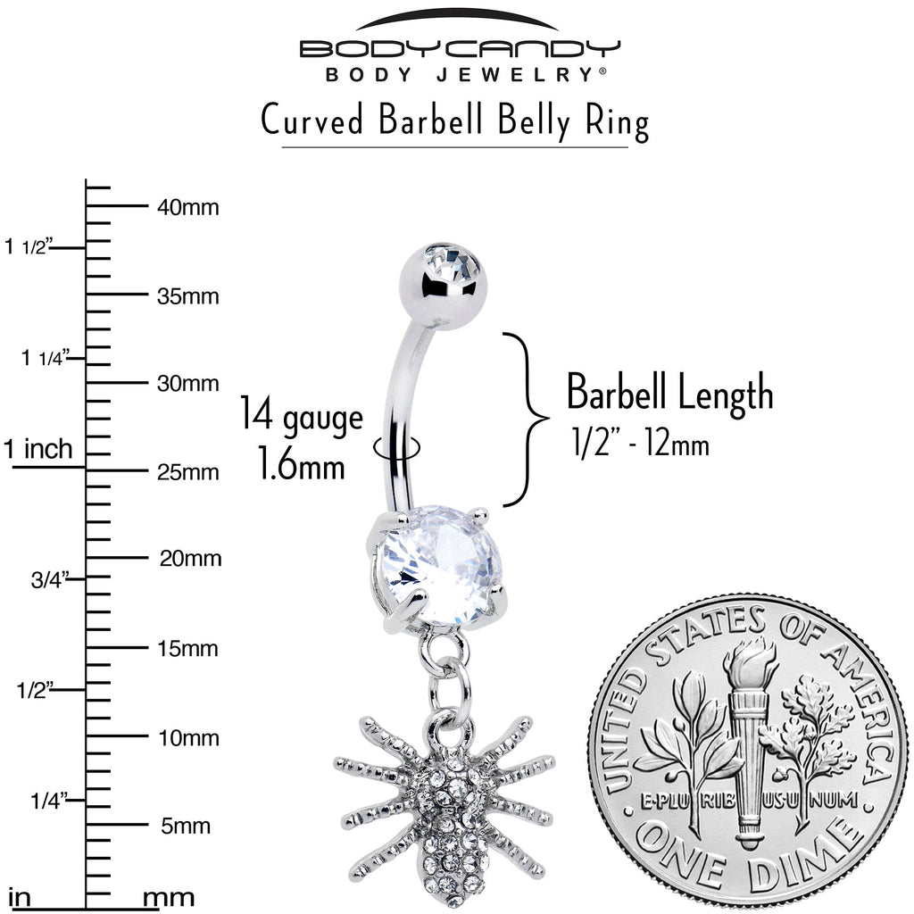 BodyCandy Clear CZ Gem Goth Glam Spider Dangle Belly Ring — side view