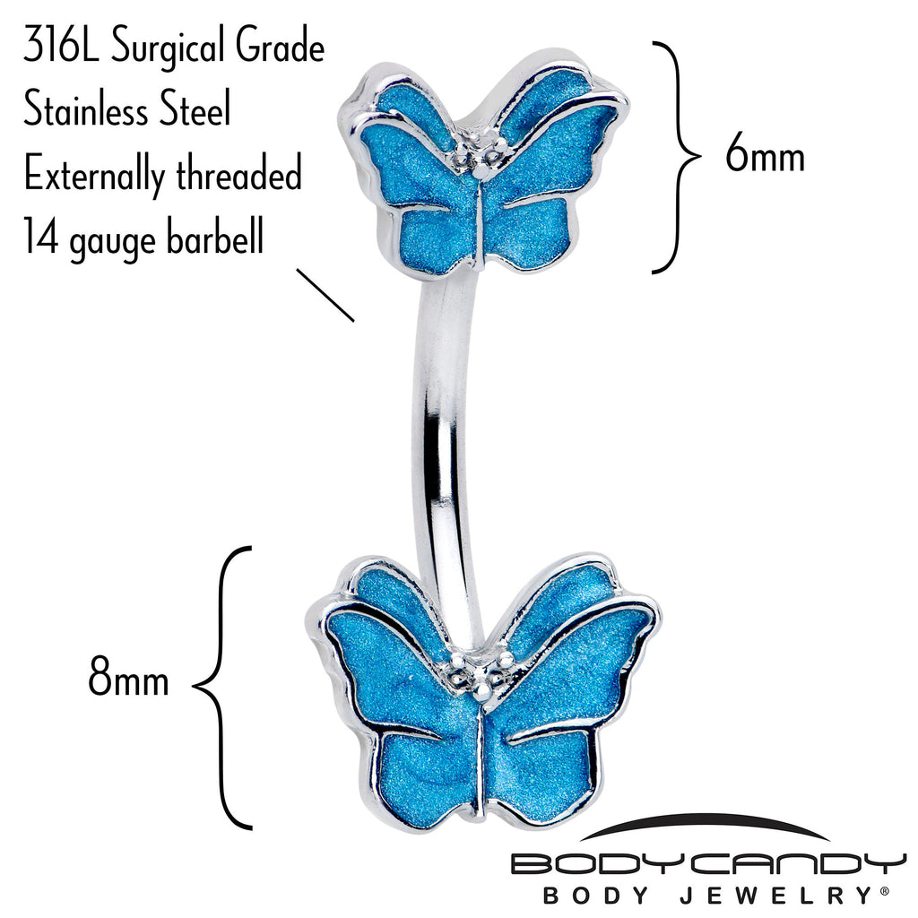 BodyCandy Simply Butterfly Blue Double Mount Belly Ring — detail close-up