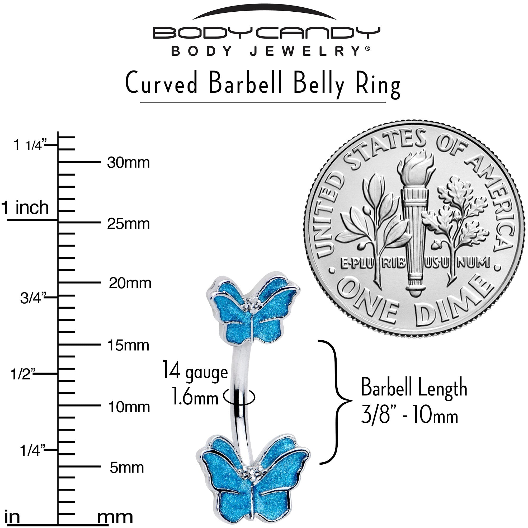BodyCandy Simply Butterfly Blue Double Mount Belly Ring — lifestyle context