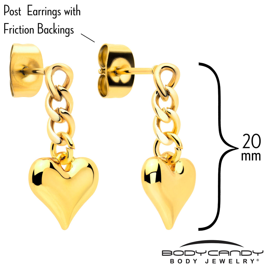 BodyCandy Gold Tone Chain Dangle Heart Stud Earrings — lifestyle context
