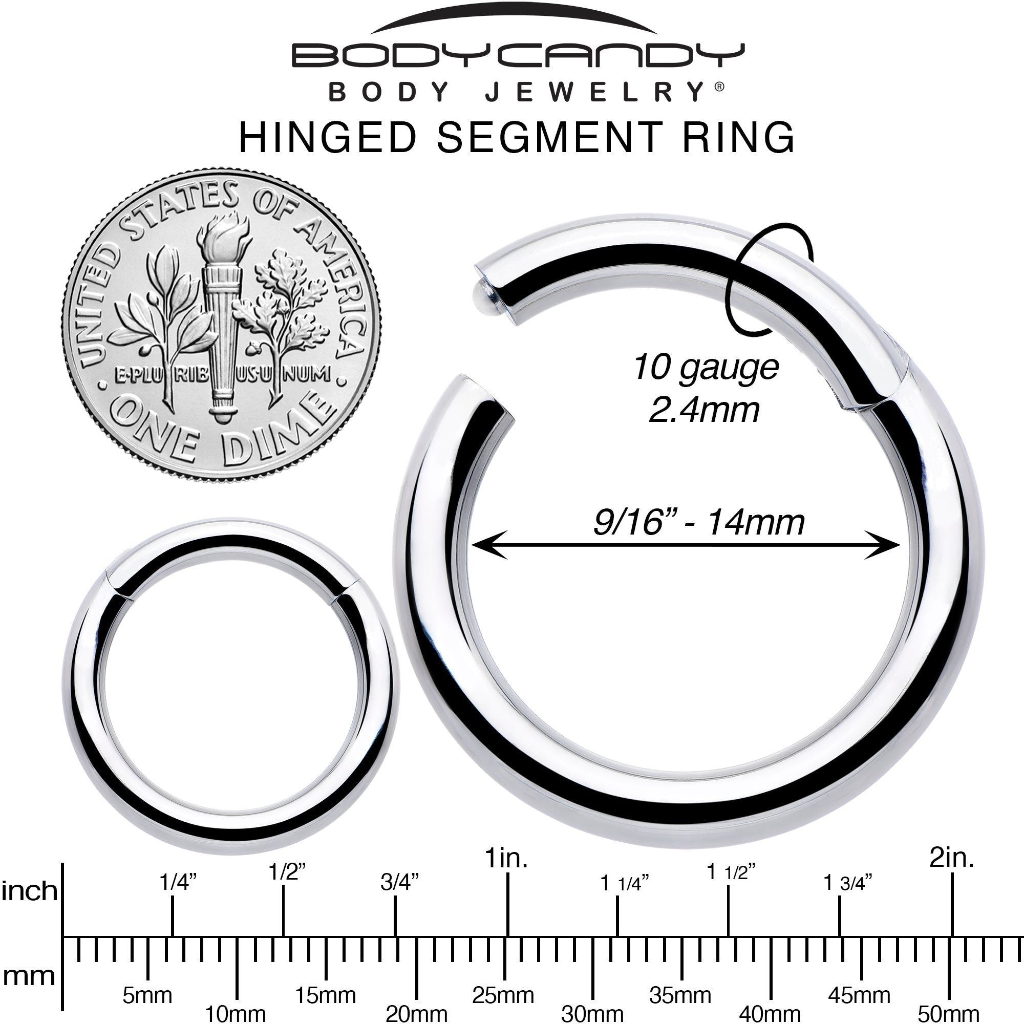 BodyCandy 10G 9/16 316L Surgical Steel Precision Hinged Segment Hoop — alternative angle