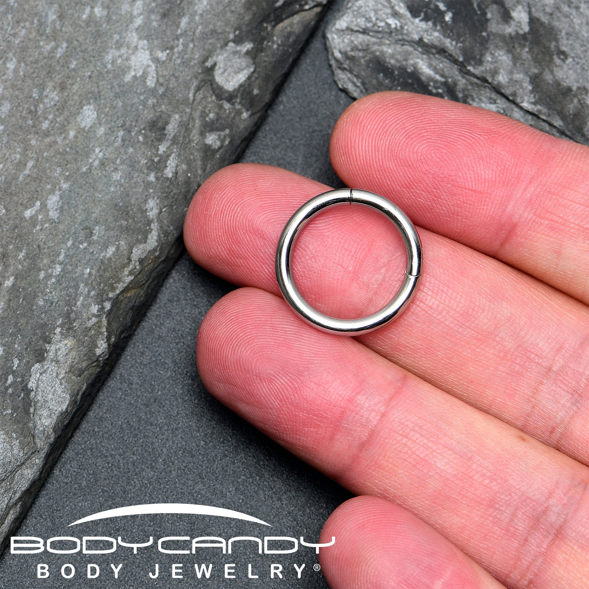 BodyCandy 10G 9/16 316L Surgical Steel Precision Hinged Segment Hoop — in-use photo