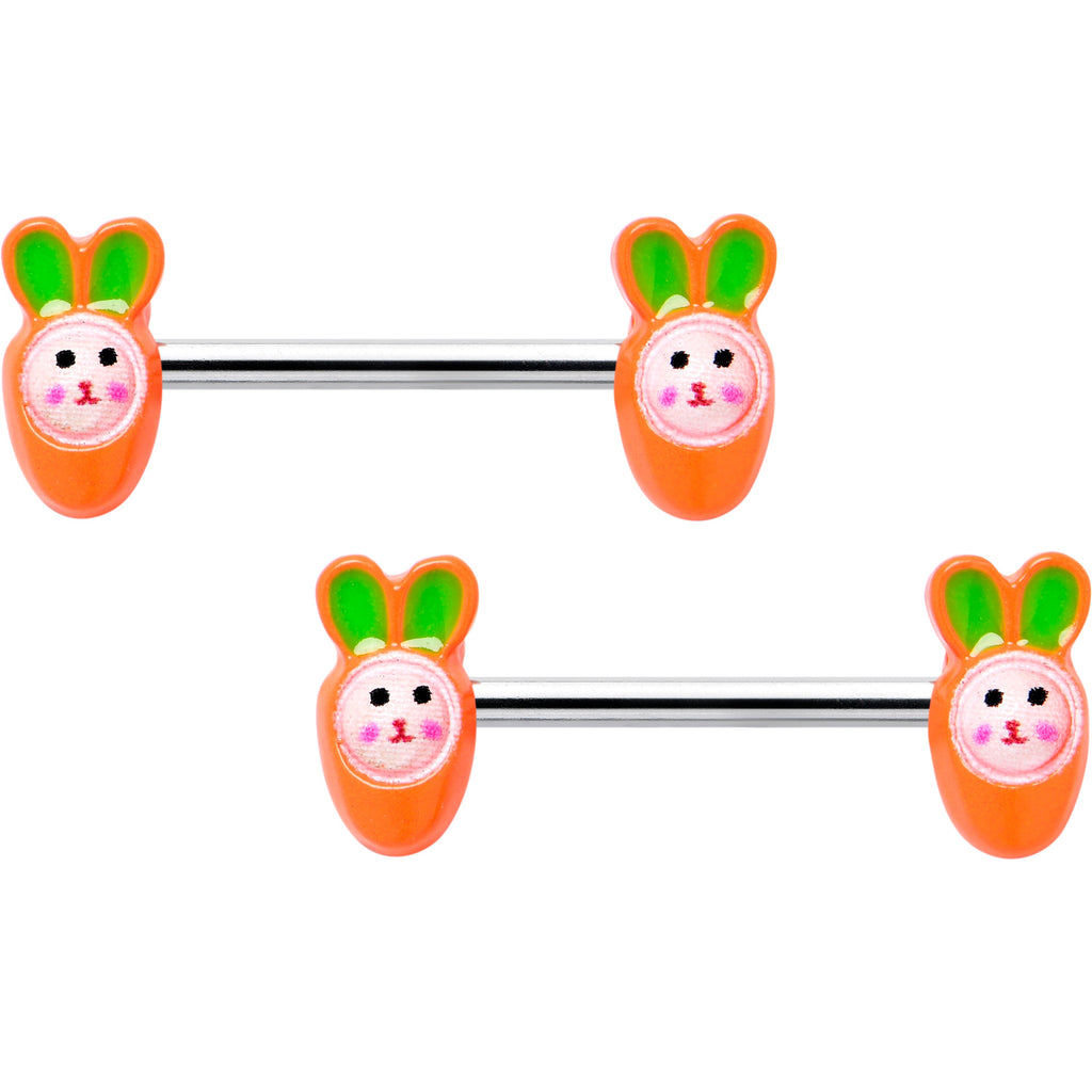 BodyCandy 14G 9/16 Surprise Carrot Easter Bunny Barbell Nipple Ring Set — main product shot