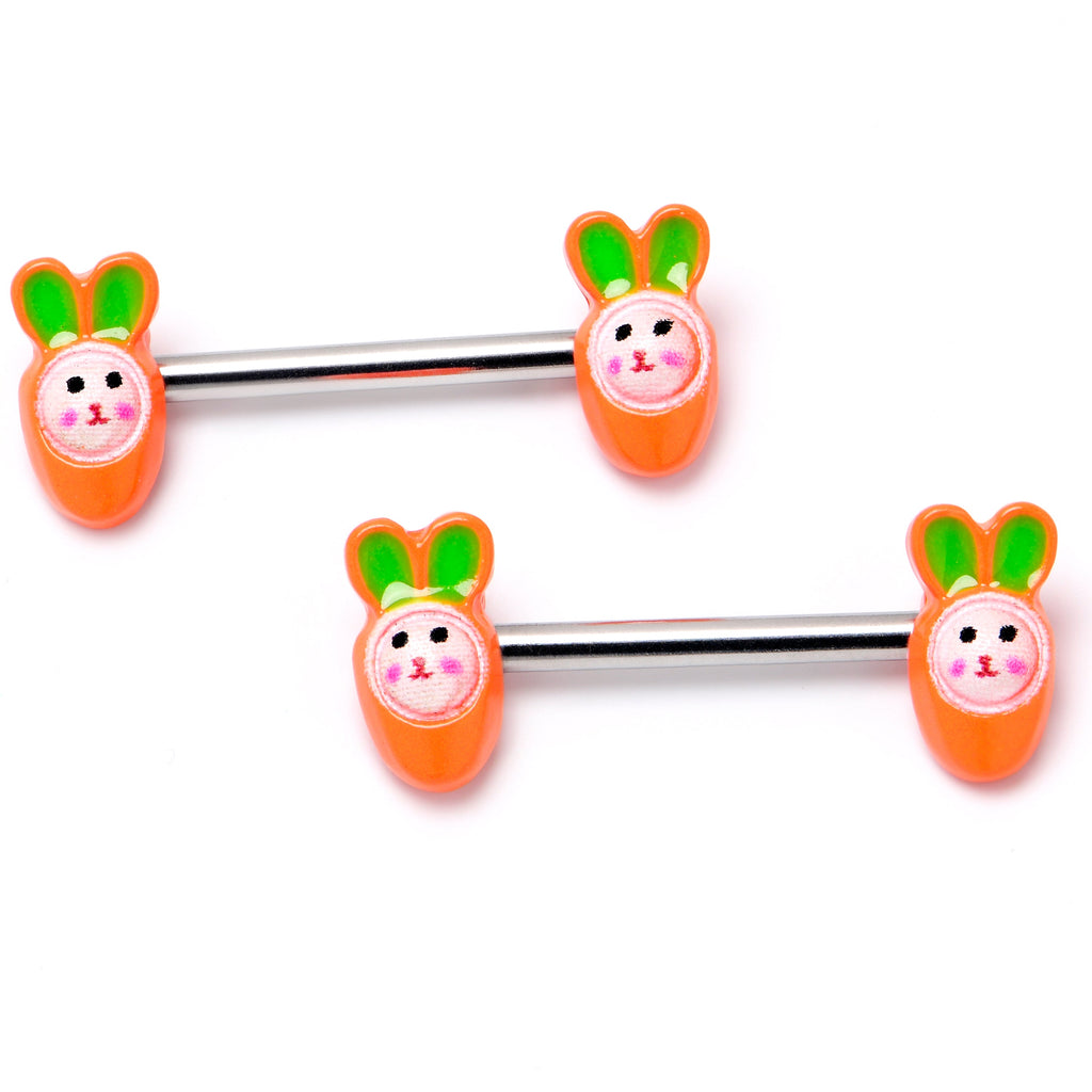 BodyCandy 14G 9/16 Surprise Carrot Easter Bunny Barbell Nipple Ring Set — lifestyle context