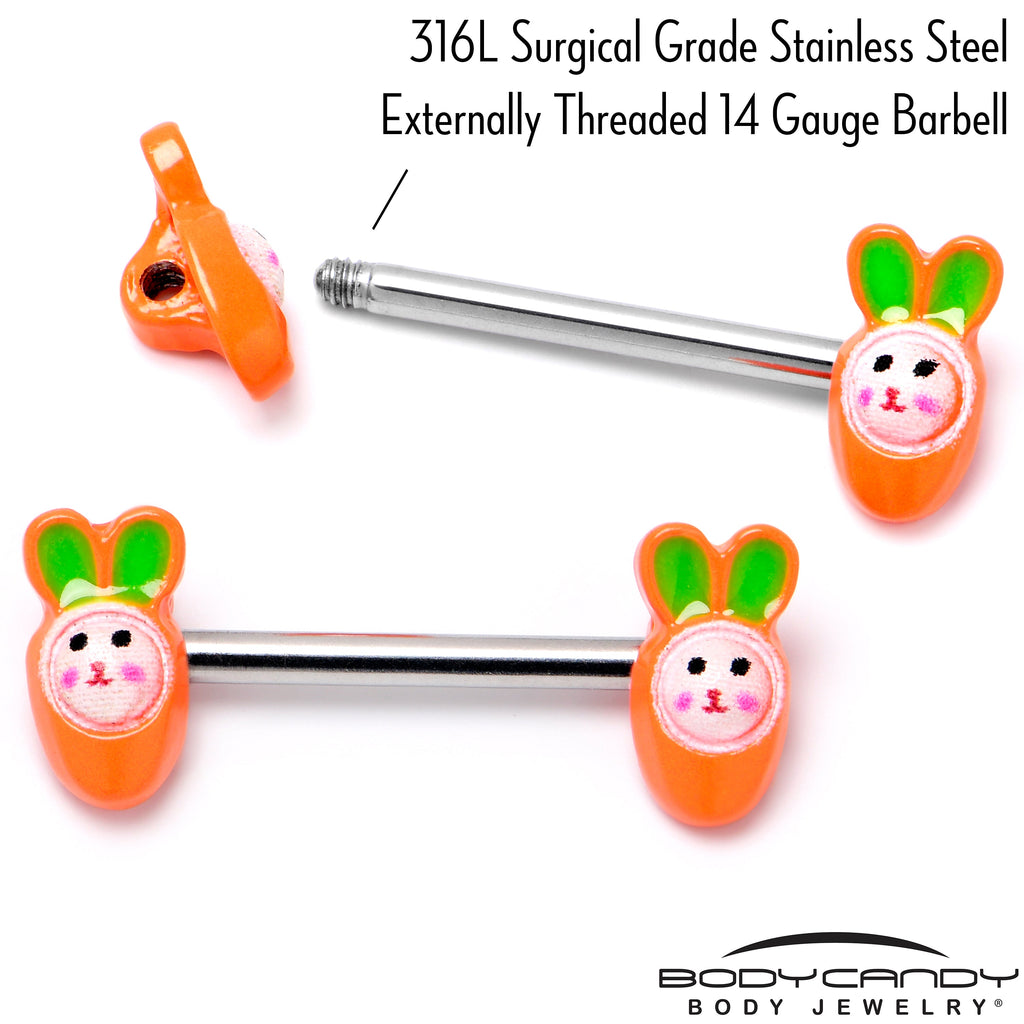 BodyCandy 14G 9/16 Surprise Carrot Easter Bunny Barbell Nipple Ring Set — back view