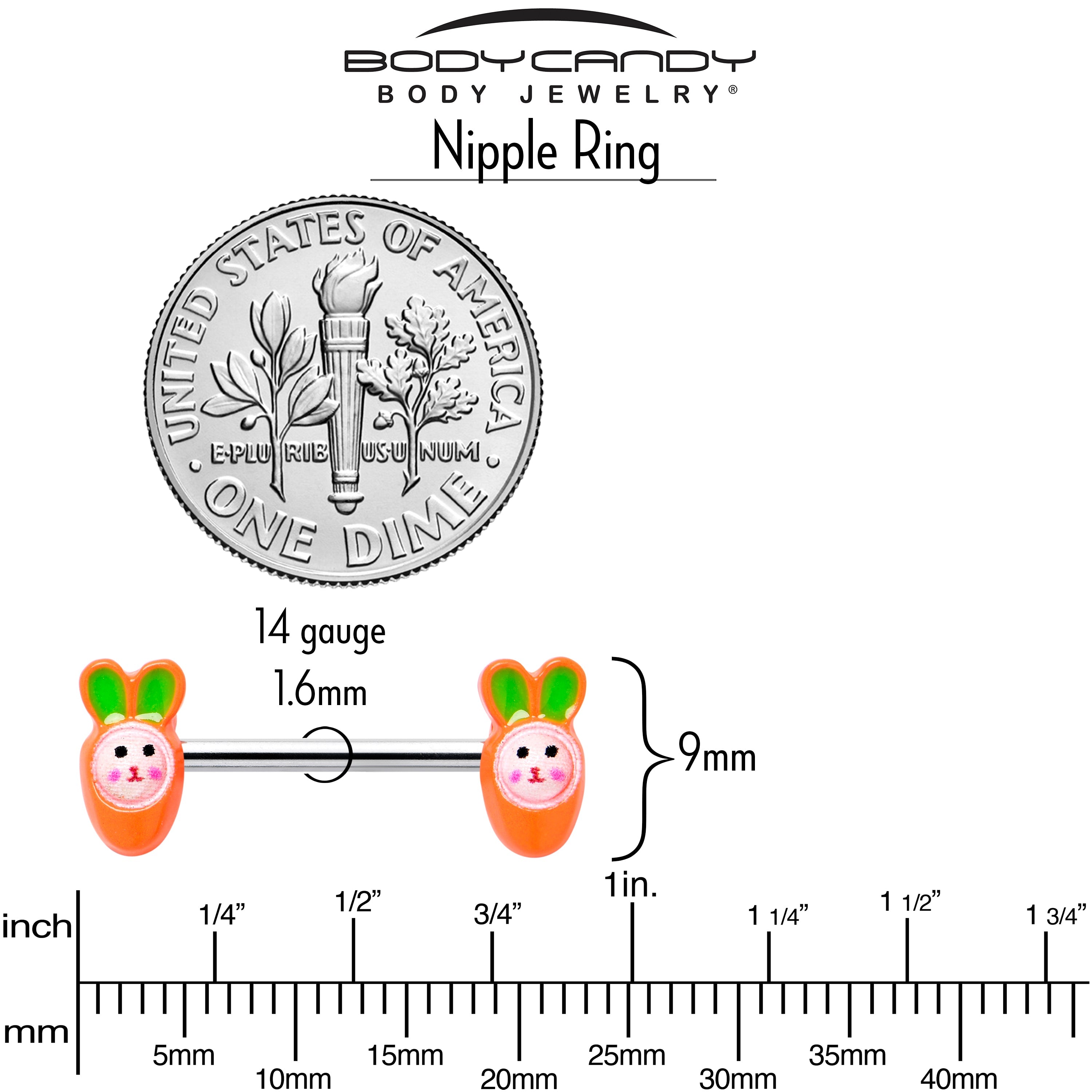 BodyCandy 14G 9/16 Surprise Carrot Easter Bunny Barbell Nipple Ring Set — alternative angle