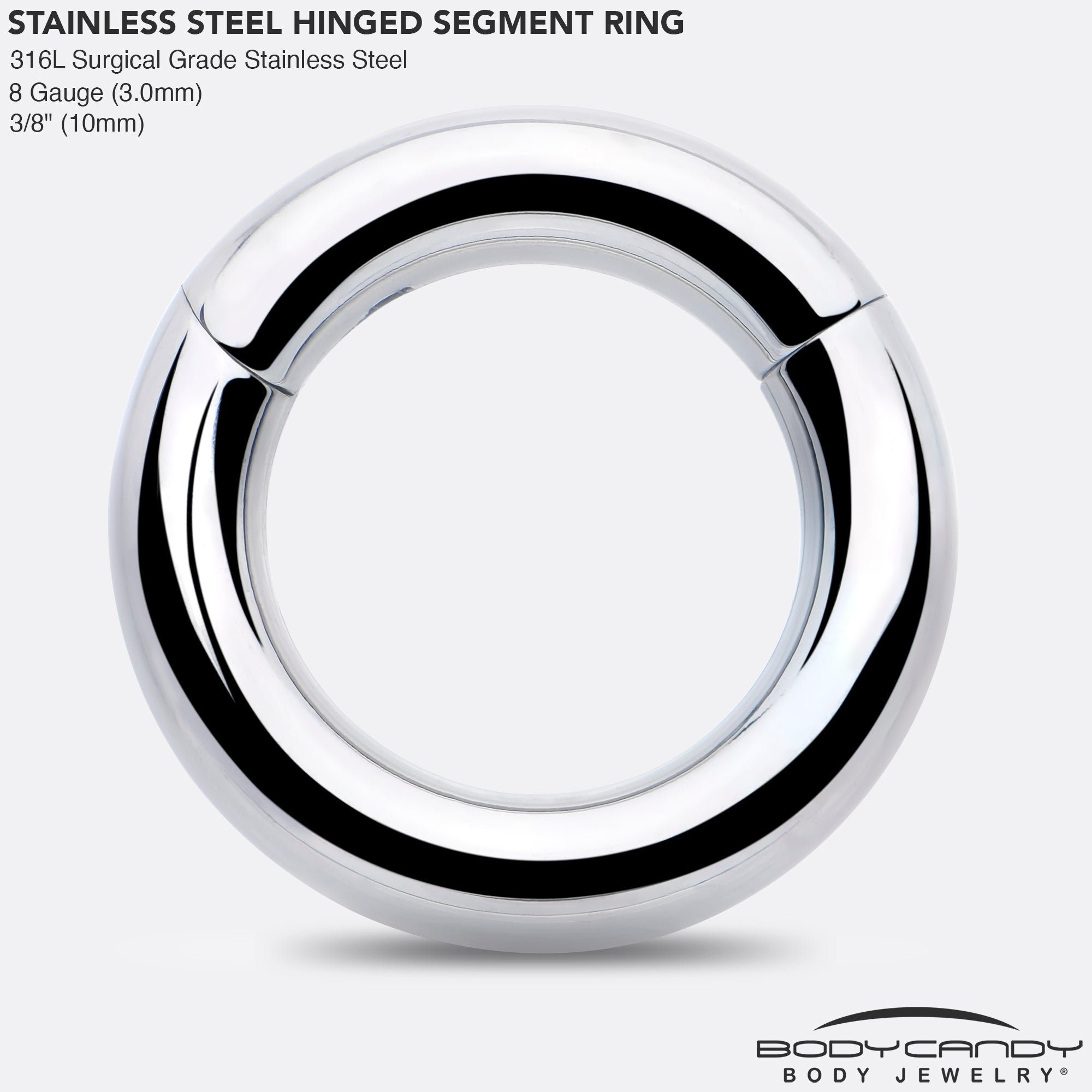 BodyCandy 8G 3/8 316L Surgical Steel Precision Hinged Segment Hoop — side view