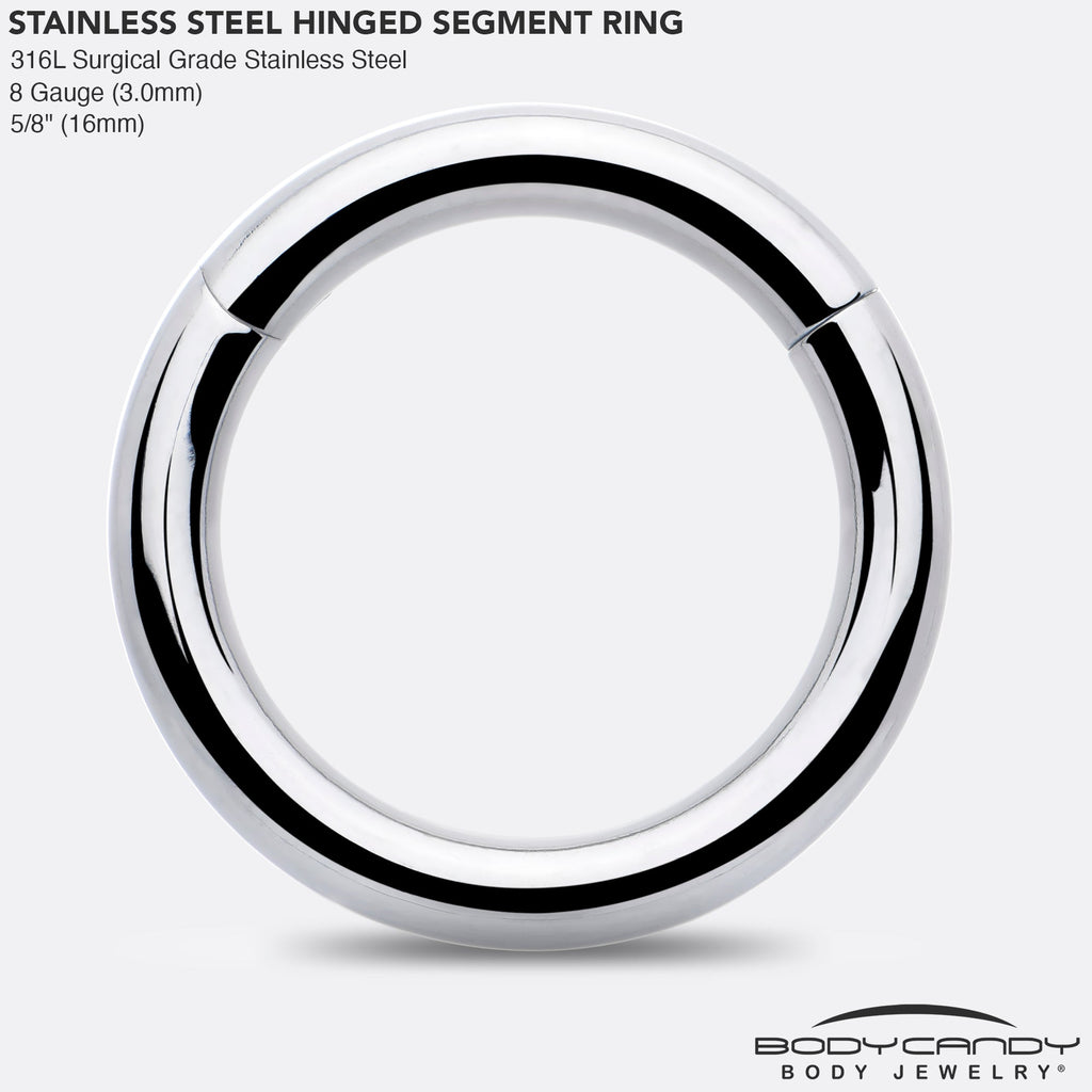 BodyCandy 8G 5/8 316L Surgical Steel Precision Hinged Segment Hoop — side view