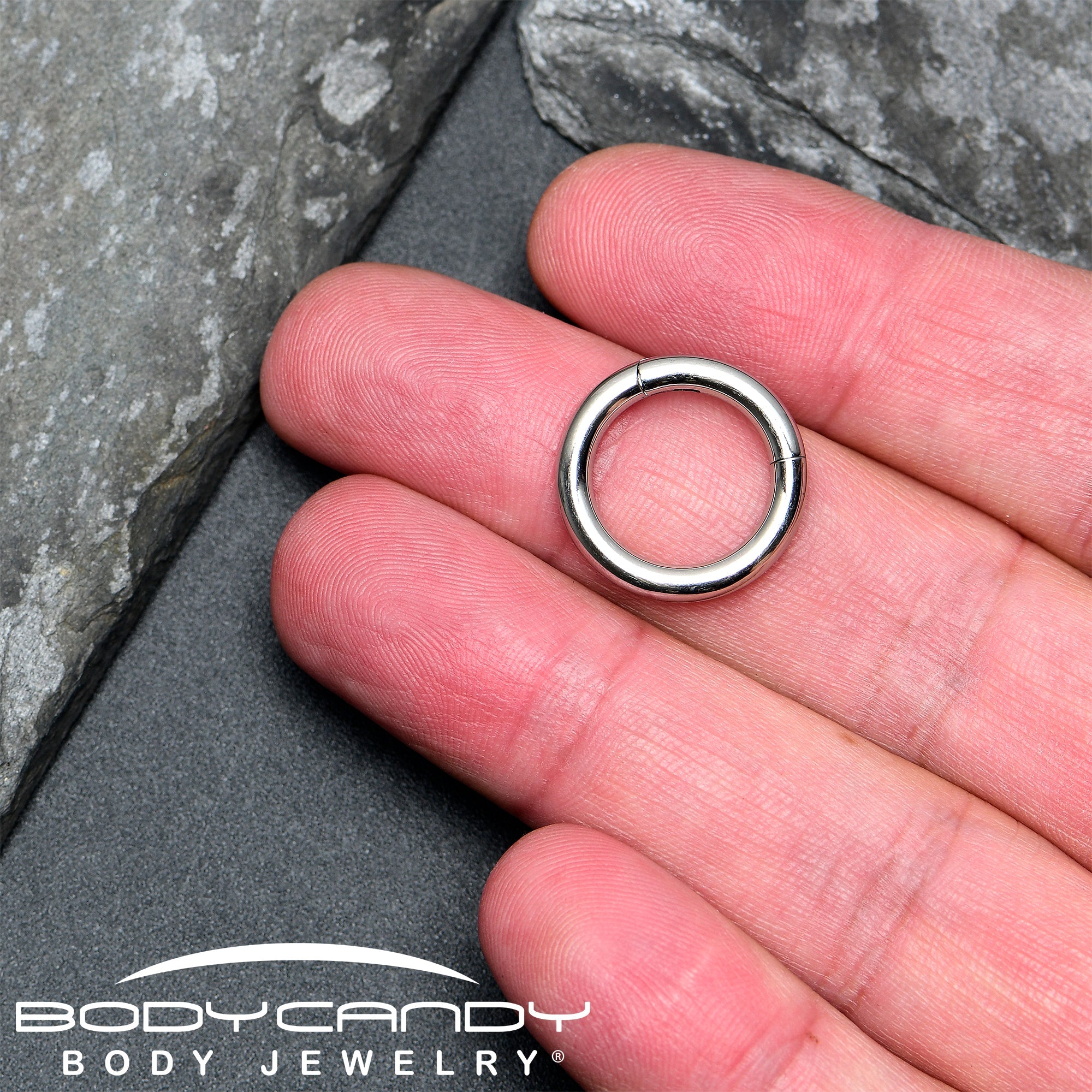 BodyCandy 8G 5/8 316L Surgical Steel Precision Hinged Segment Hoop — in-use photo