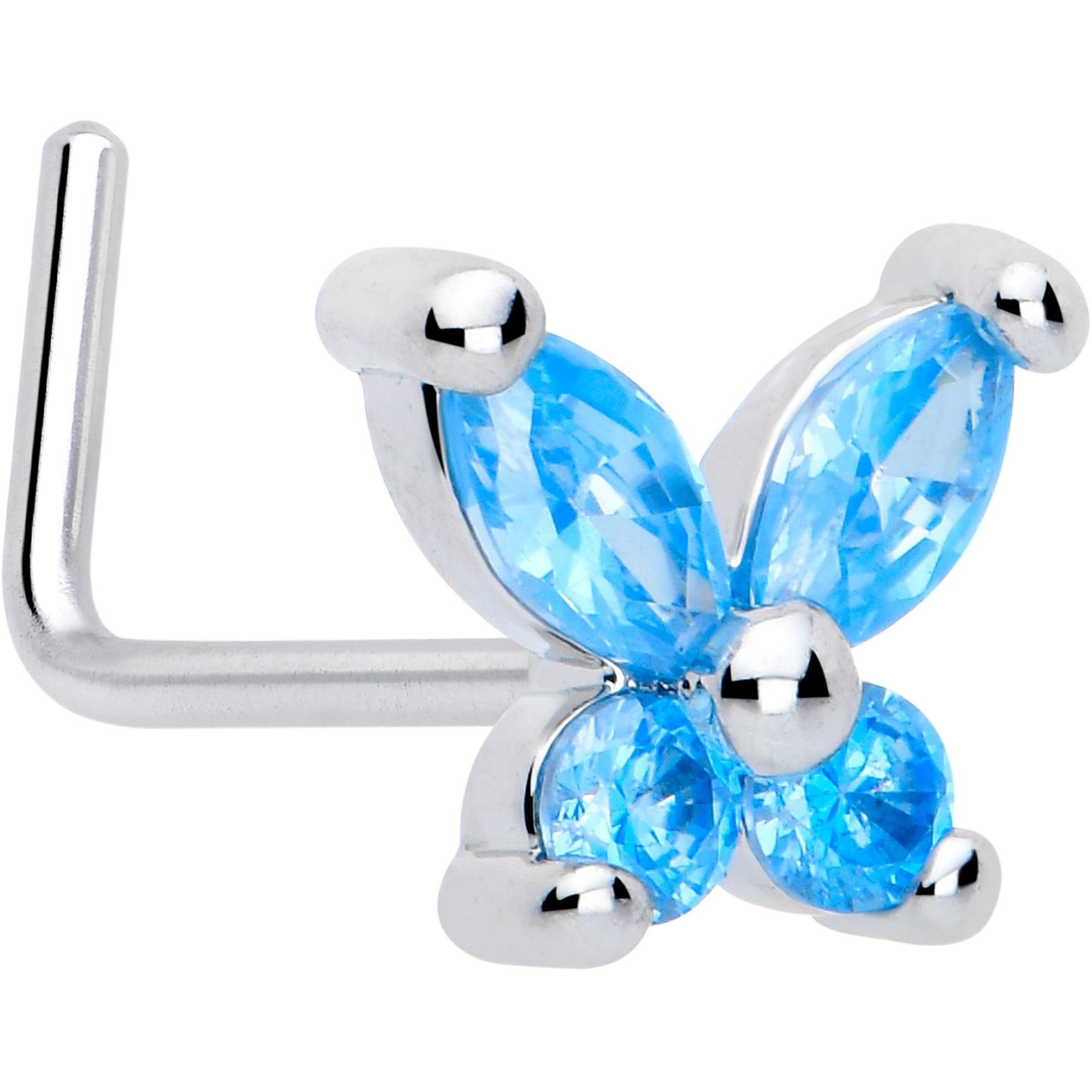 BodyCandy 20G 7mm Blue CZ Gem Open Wing Butterfly L Shape Nose Ring — main product shot