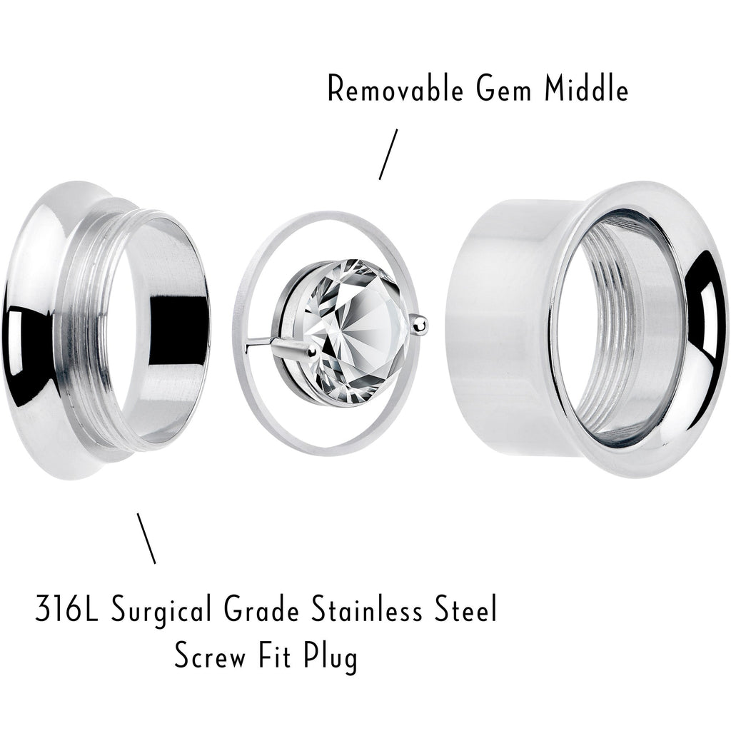 BodyCandy Gem Floating Screw Fit Tunnel Plug Set Available Sizes 8mm to 16mm — size reference