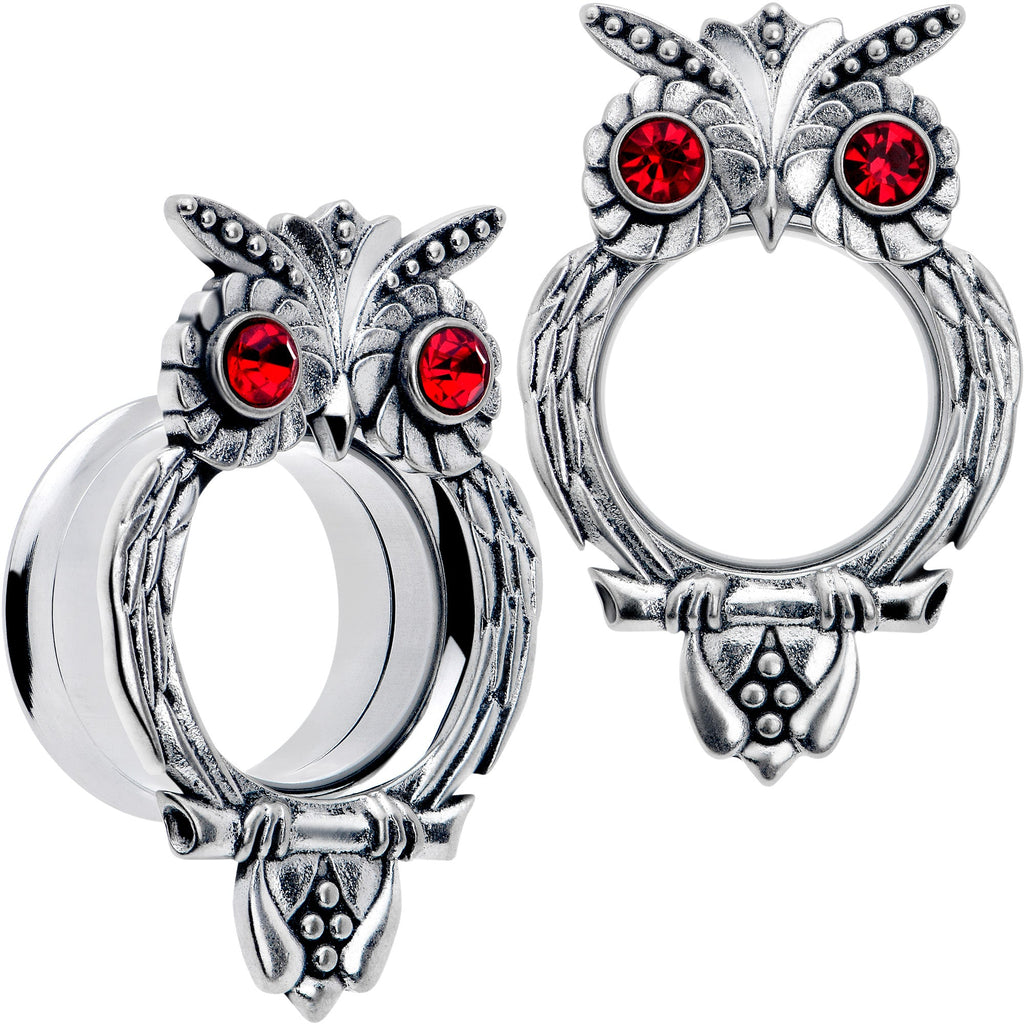BodyCandy Red CZ Gem Wise Owl Screw Fit Tunnel Plug Set Available Sizes 6mm to 16mm — product on model