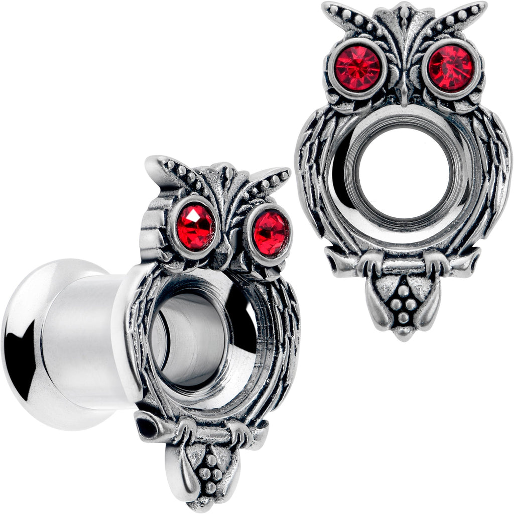 BodyCandy Red CZ Gem Wise Owl Screw Fit Tunnel Plug Set Available Sizes 6mm to 16mm — size reference