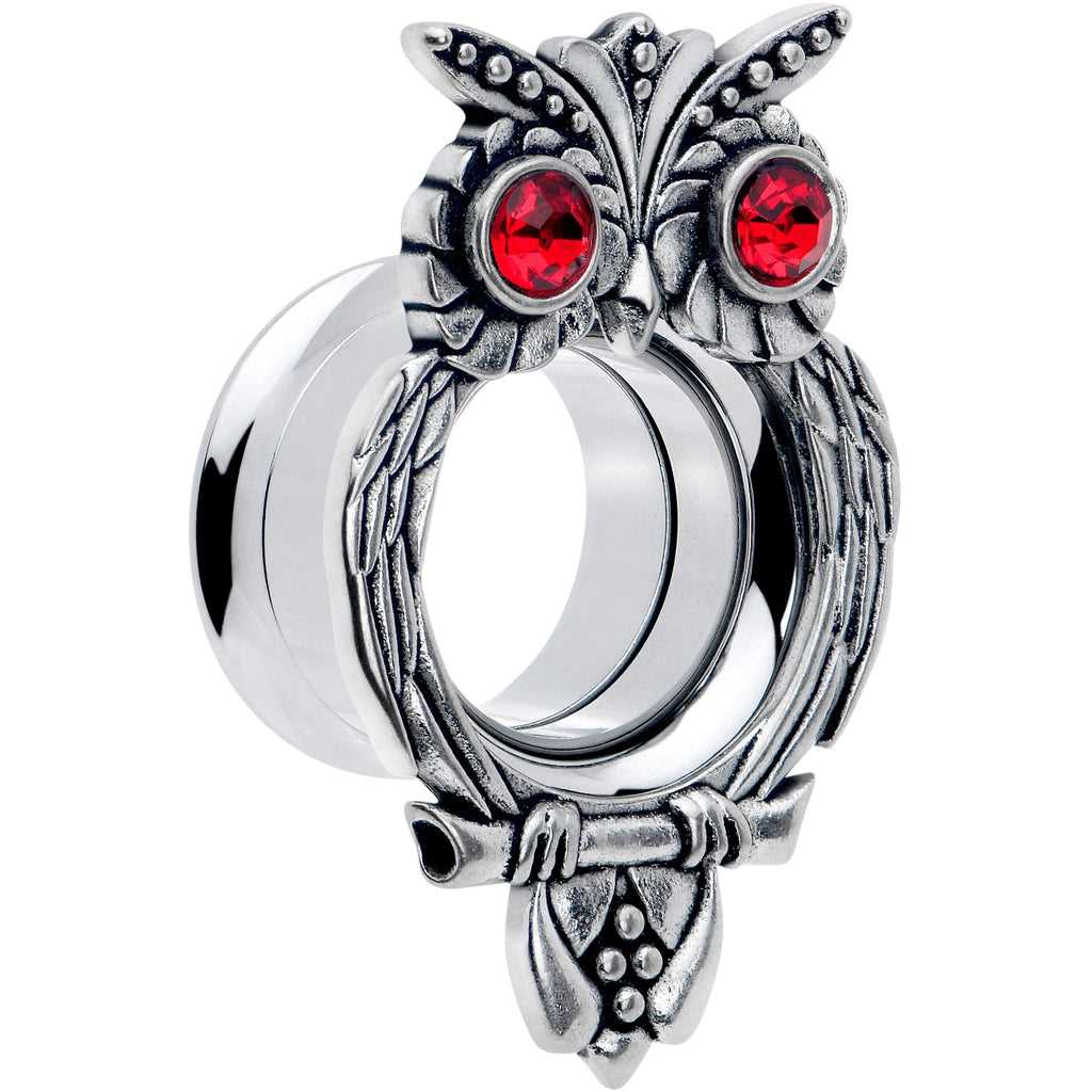 BodyCandy Red CZ Gem Wise Owl Screw Fit Tunnel Plug Set Available Sizes 6mm to 16mm — side view