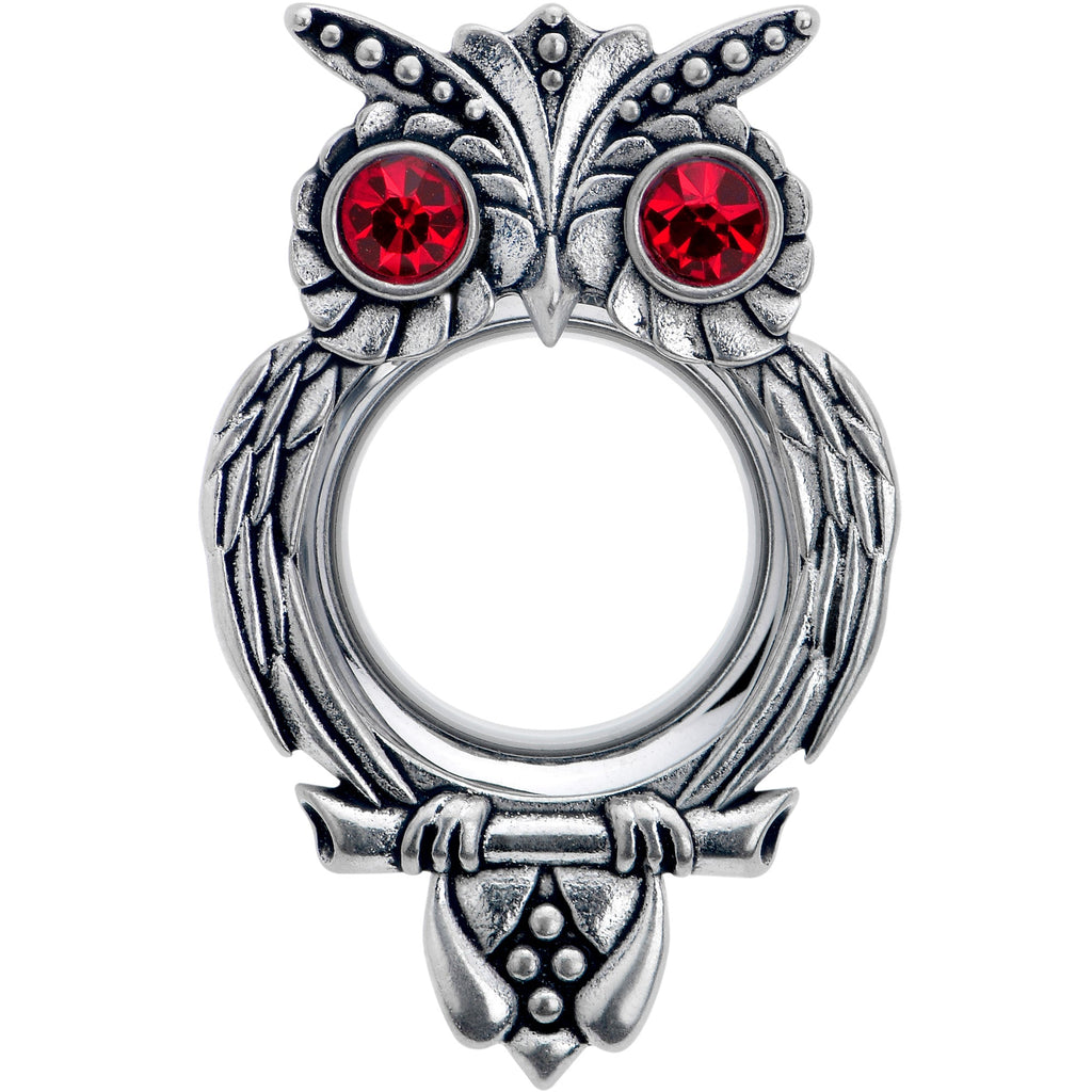 BodyCandy Red CZ Gem Wise Owl Screw Fit Tunnel Plug Set Available Sizes 6mm to 16mm — back view