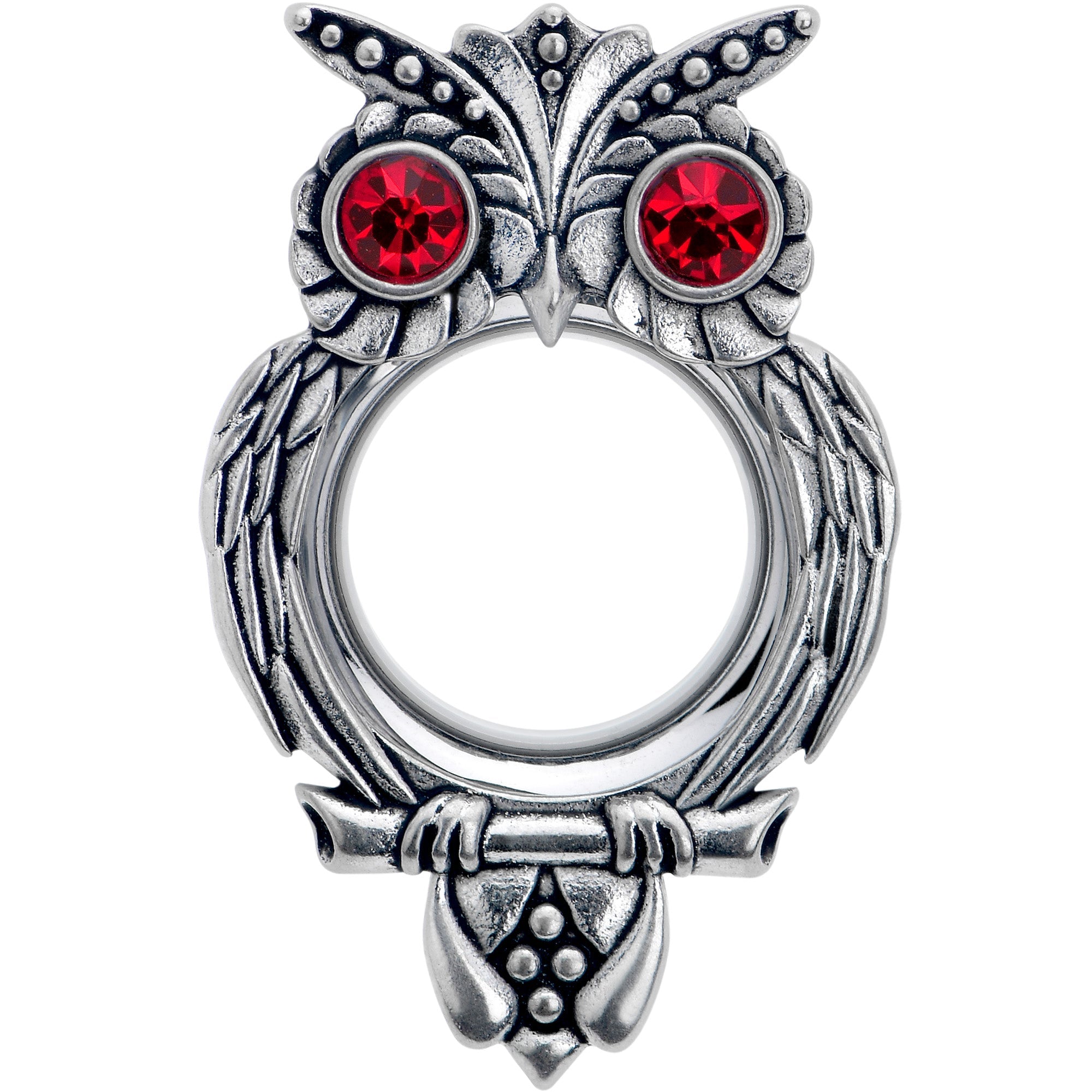 BodyCandy Red CZ Gem Wise Owl Screw Fit Tunnel Plug Set Available Sizes 6mm to 16mm — back view