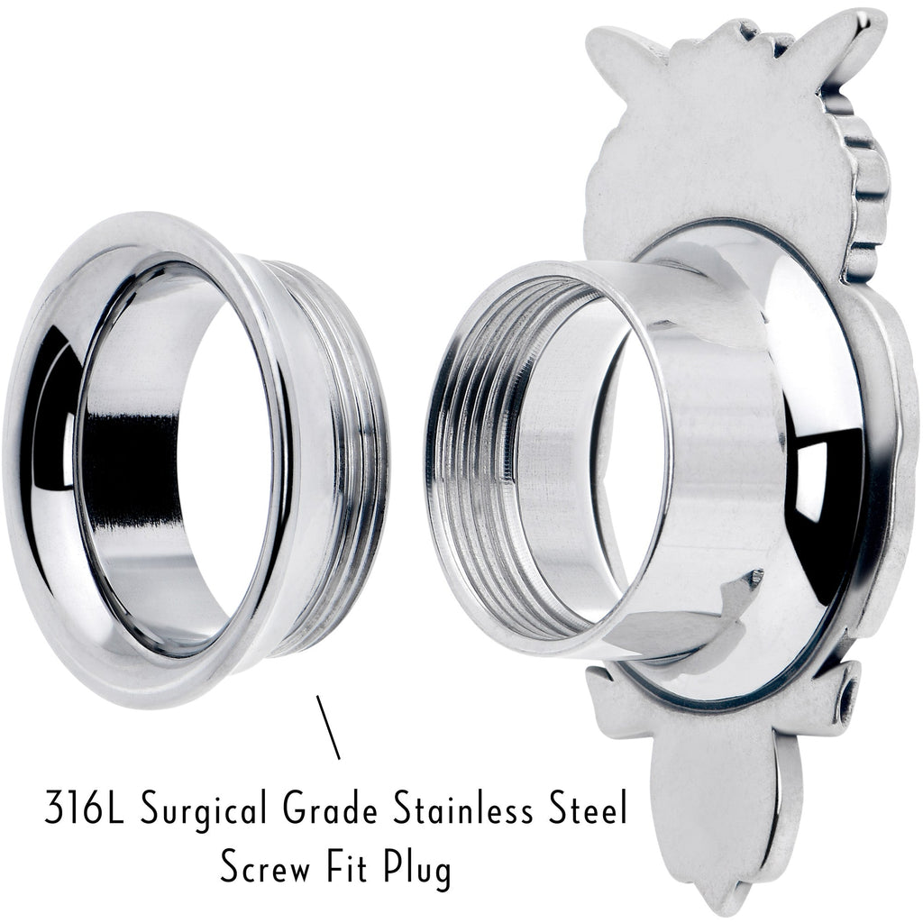 BodyCandy Red CZ Gem Wise Owl Screw Fit Tunnel Plug Set Available Sizes 6mm to 16mm — in-use photo