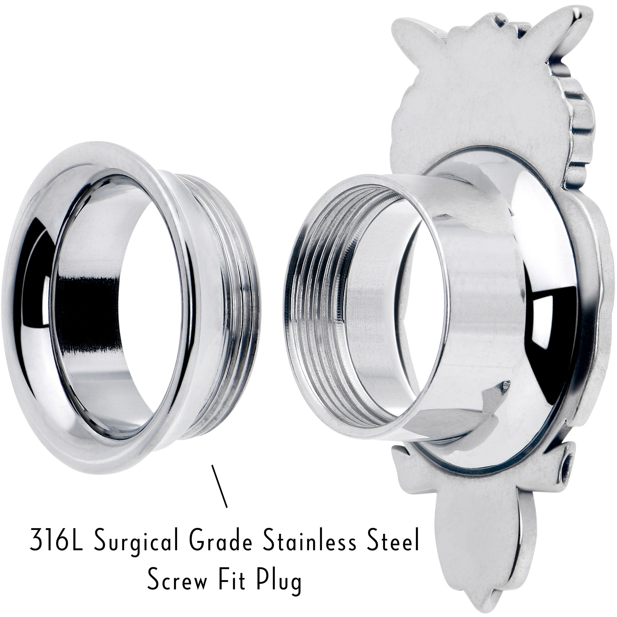BodyCandy Red CZ Gem Wise Owl Screw Fit Tunnel Plug Set Available Sizes 6mm to 16mm — in-use photo