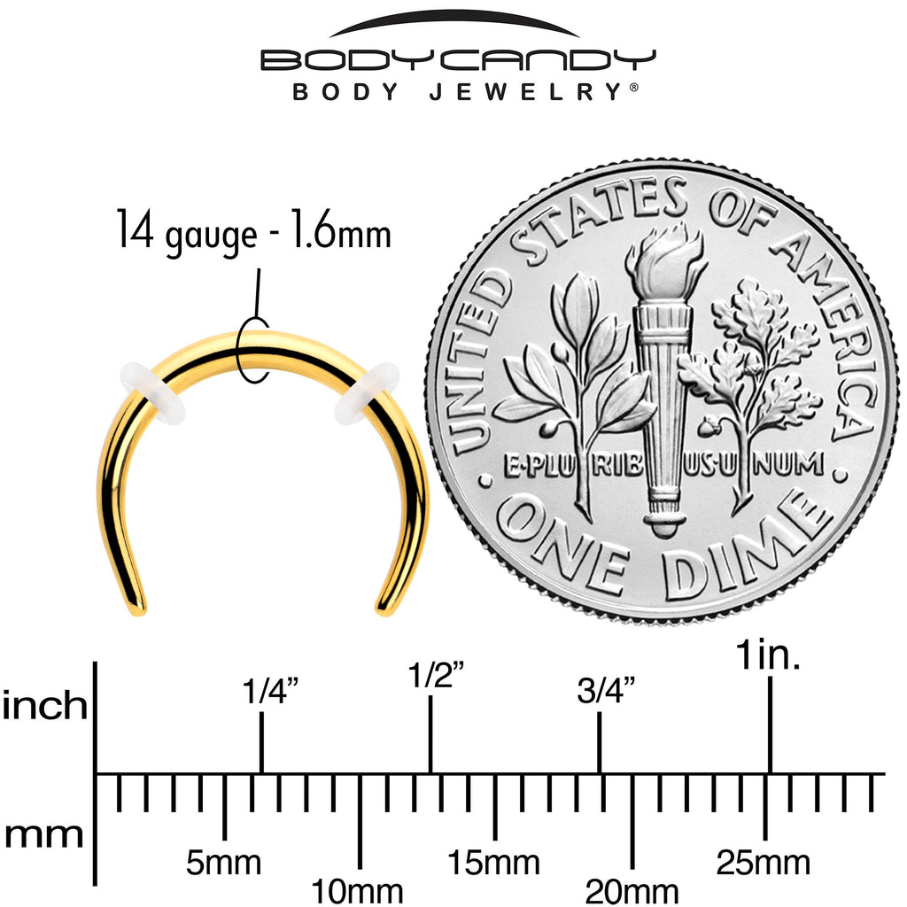 BodyCandy 14G 3/8 Gold Tone Pincher Crescent Taper — side view