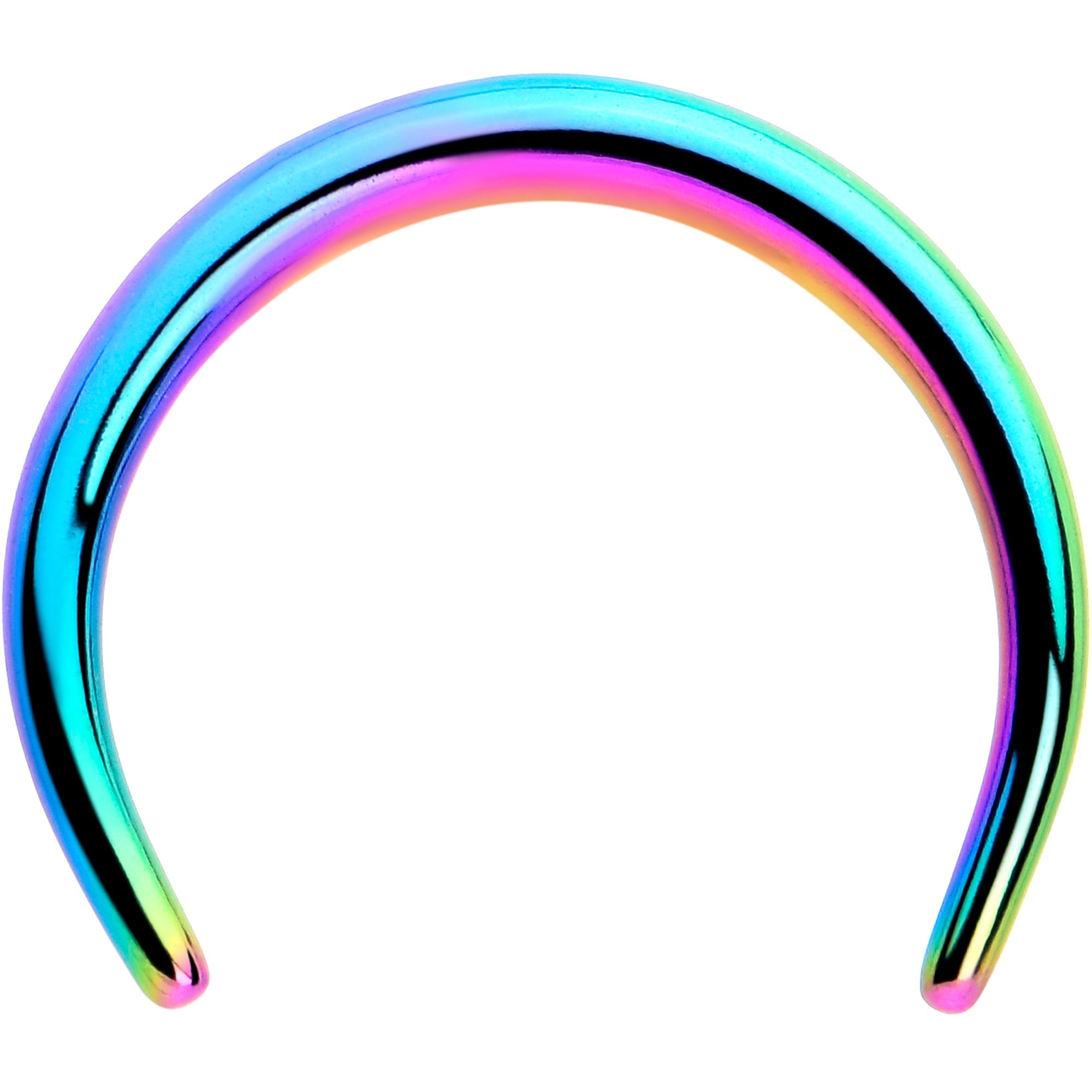 BodyCandy 14G 3/8 Rainbow Pincher Crescent Taper — detail close-up