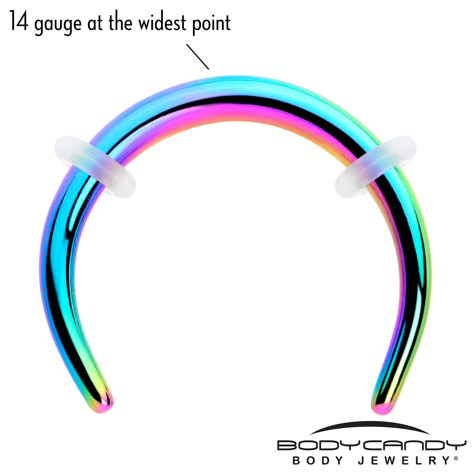 BodyCandy 14G 3/8 Rainbow Pincher Crescent Taper — lifestyle context