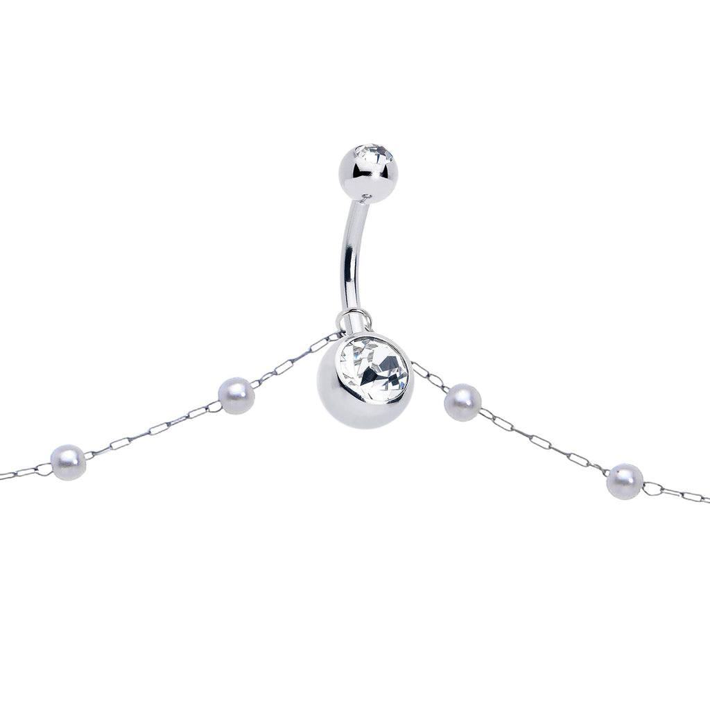 BodyCandy Clear CZ Gem Innocent Glam Faux Pearl Belly Ring Belly Chain — lifestyle context
