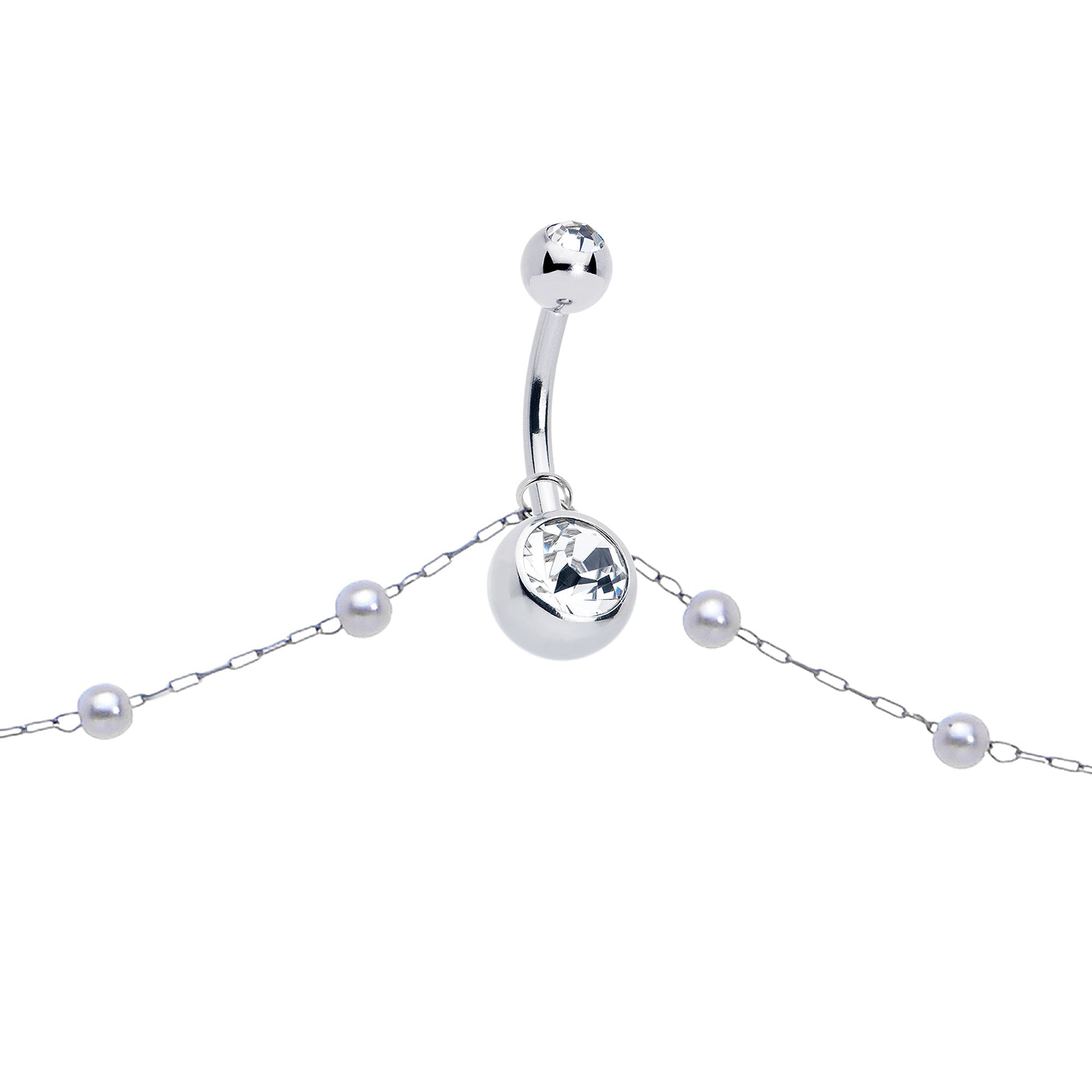 BodyCandy Clear CZ Gem Innocent Glam Faux Pearl Belly Ring Belly Chain — lifestyle context