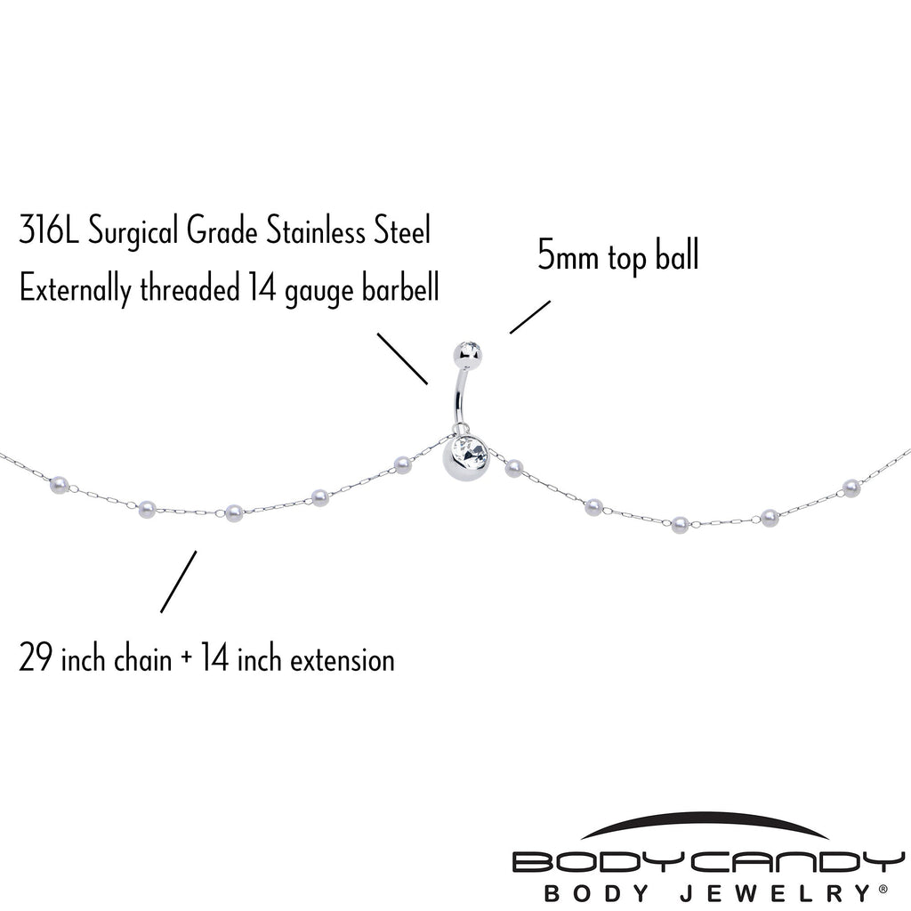 BodyCandy Clear CZ Gem Innocent Glam Faux Pearl Belly Ring Belly Chain — side view