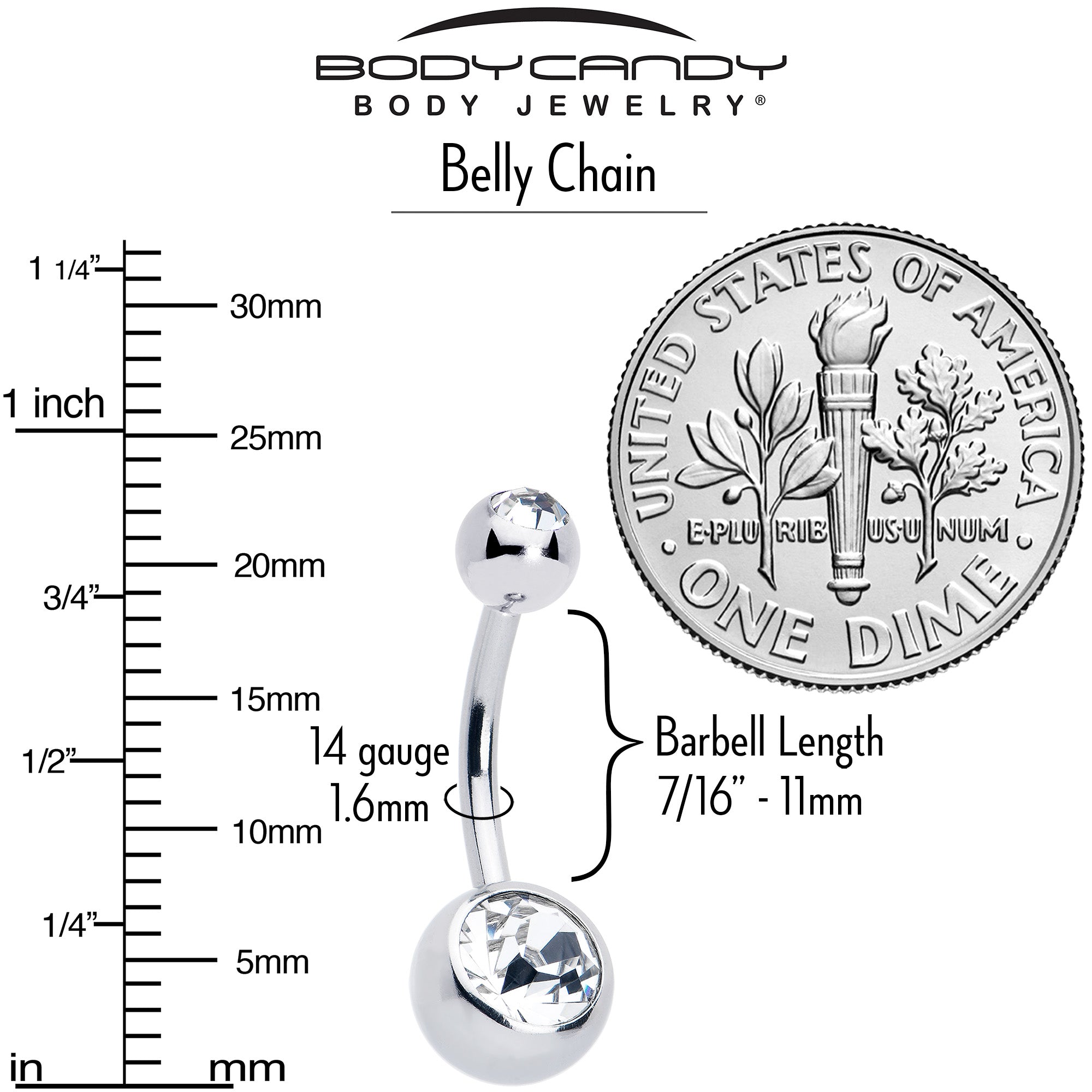 BodyCandy Clear CZ Gem Innocent Glam Faux Pearl Belly Ring Belly Chain — back view