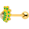 BodyCandy Clear Gem Gold Tone Peacock Green Yellow Barbell Tongue Ring — main product shot