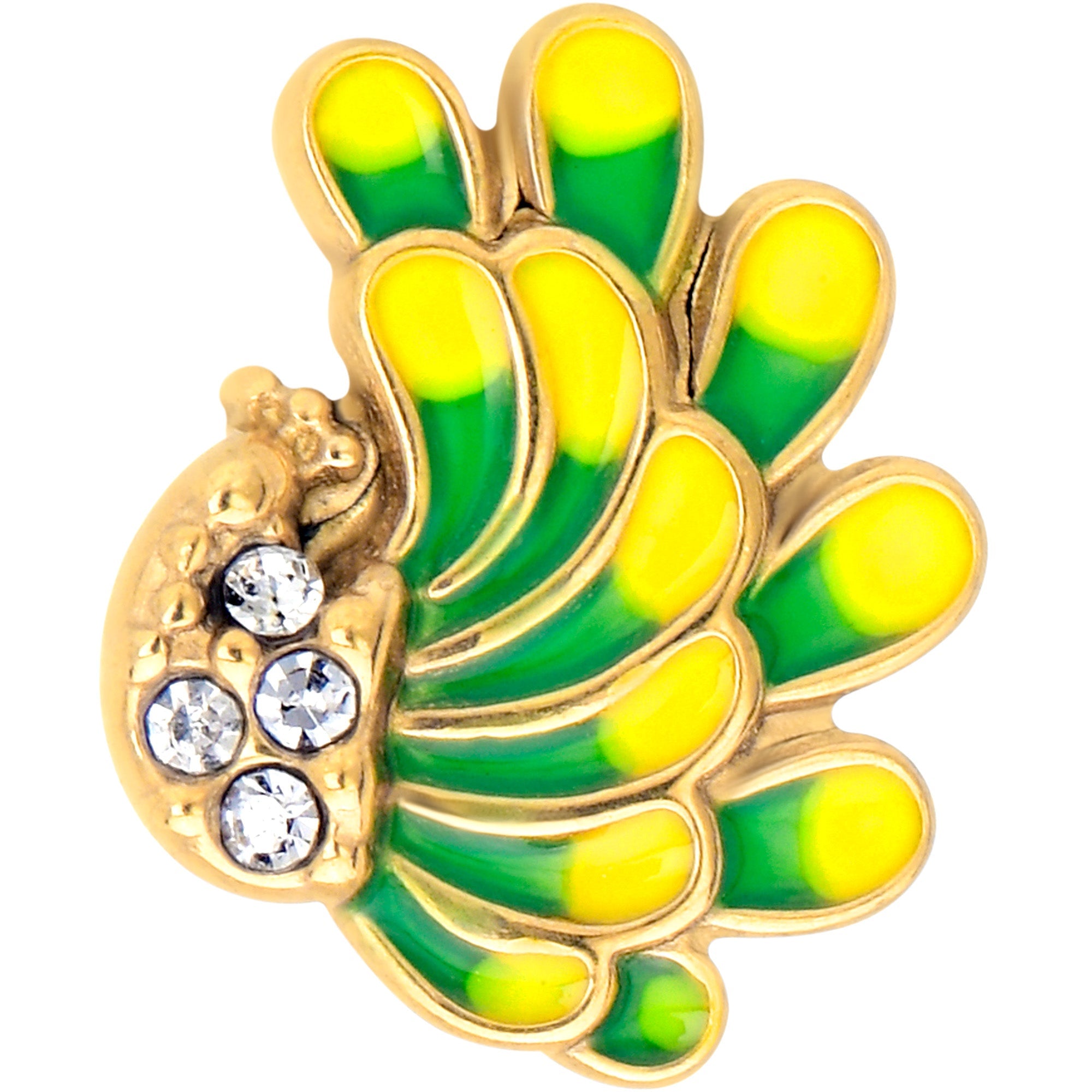 BodyCandy Clear Gem Gold Tone Peacock Green Yellow Barbell Tongue Ring — lifestyle context
