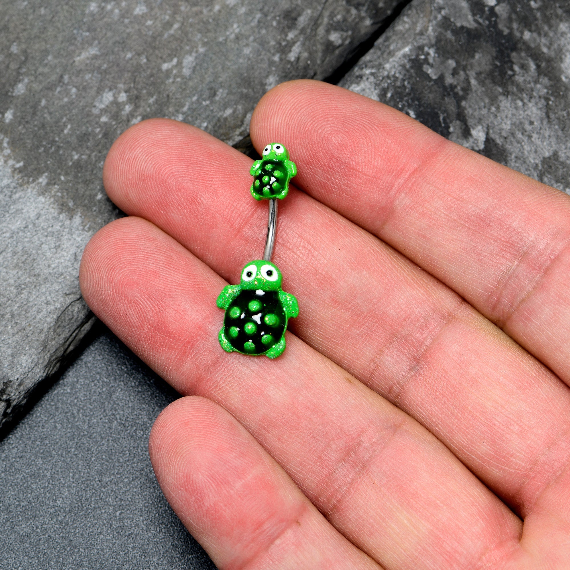 BodyCandy Texture Turtles Double Mount Belly Ring — detail close-up