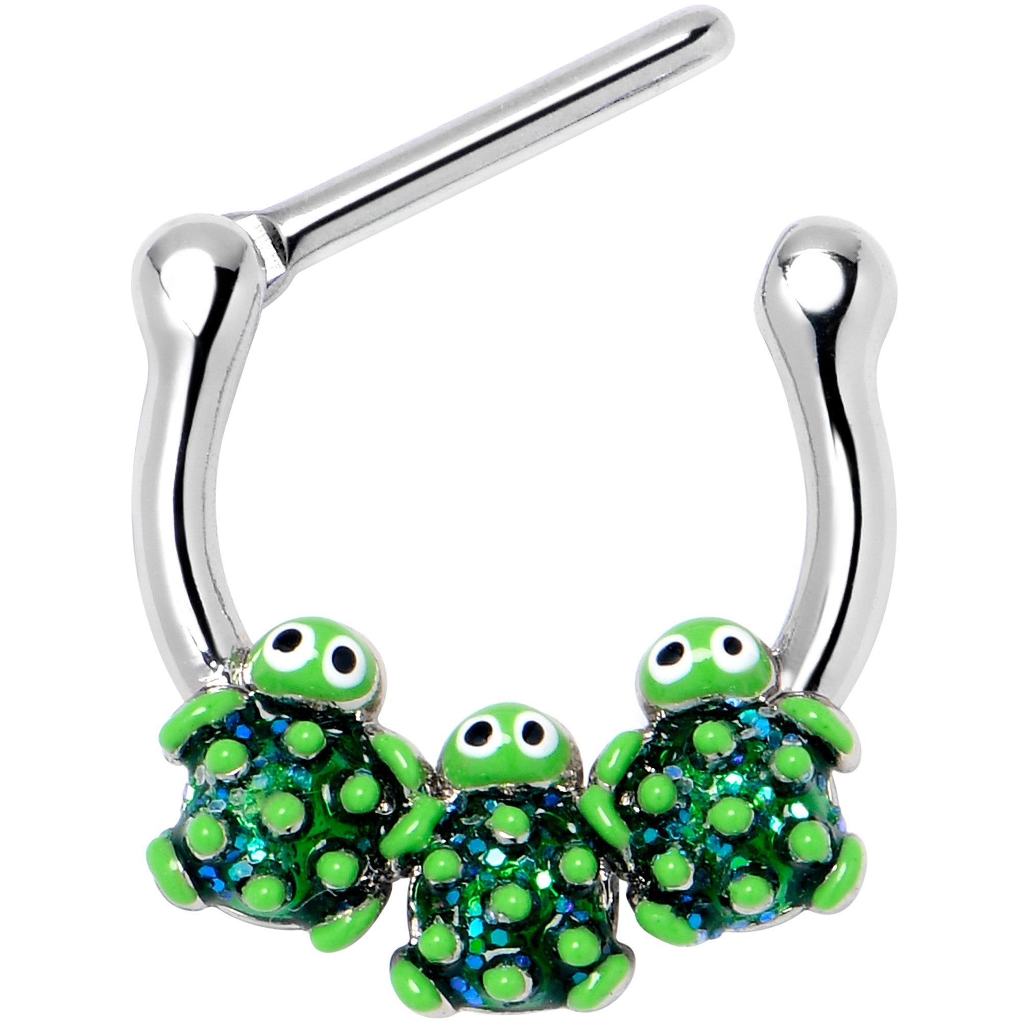 BodyCandy 16G 5/16 Textured Turtle Trio Cartilage Clicker — detail close-up